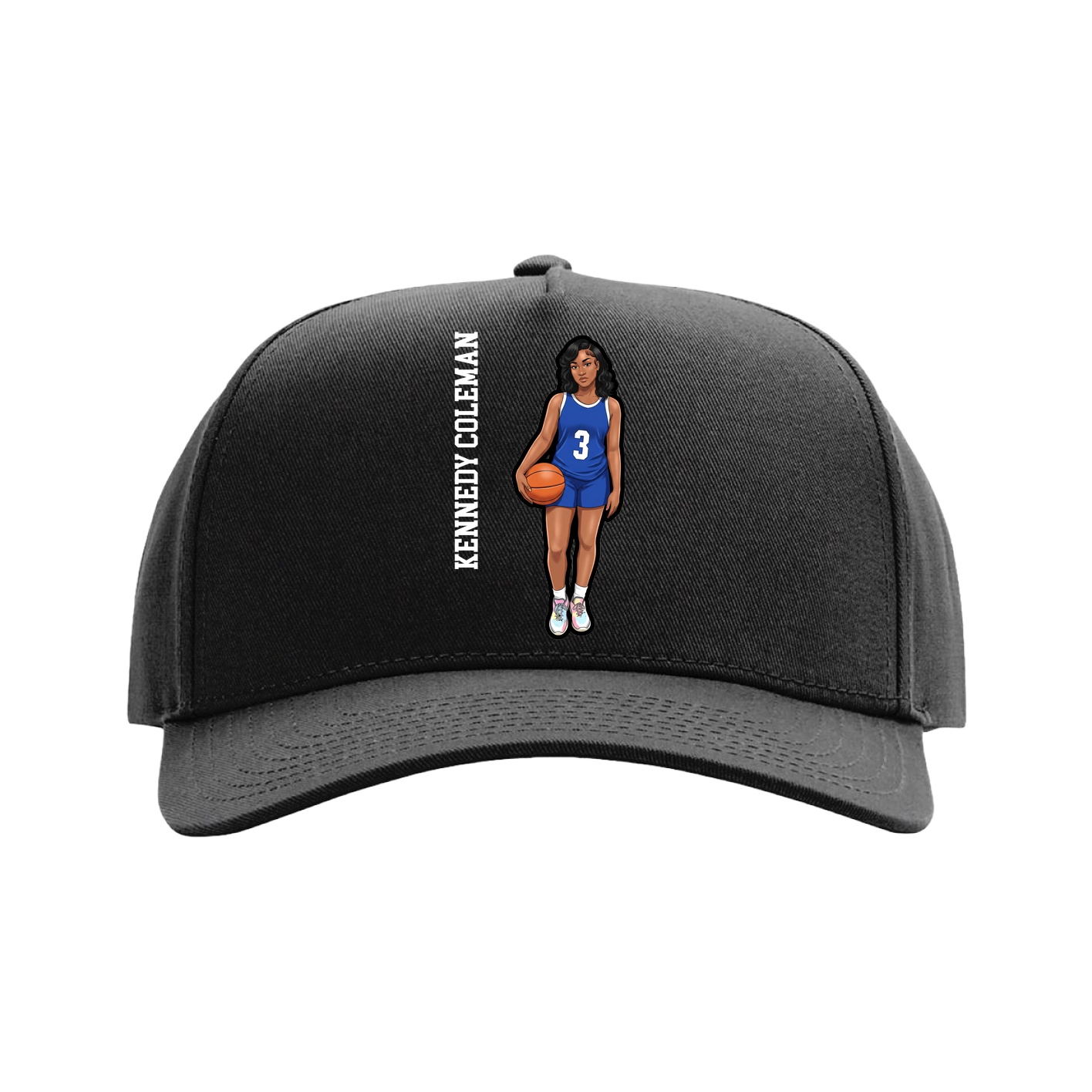 Full Fabric Five-Panel Champ Cap — Name Vertical in Black