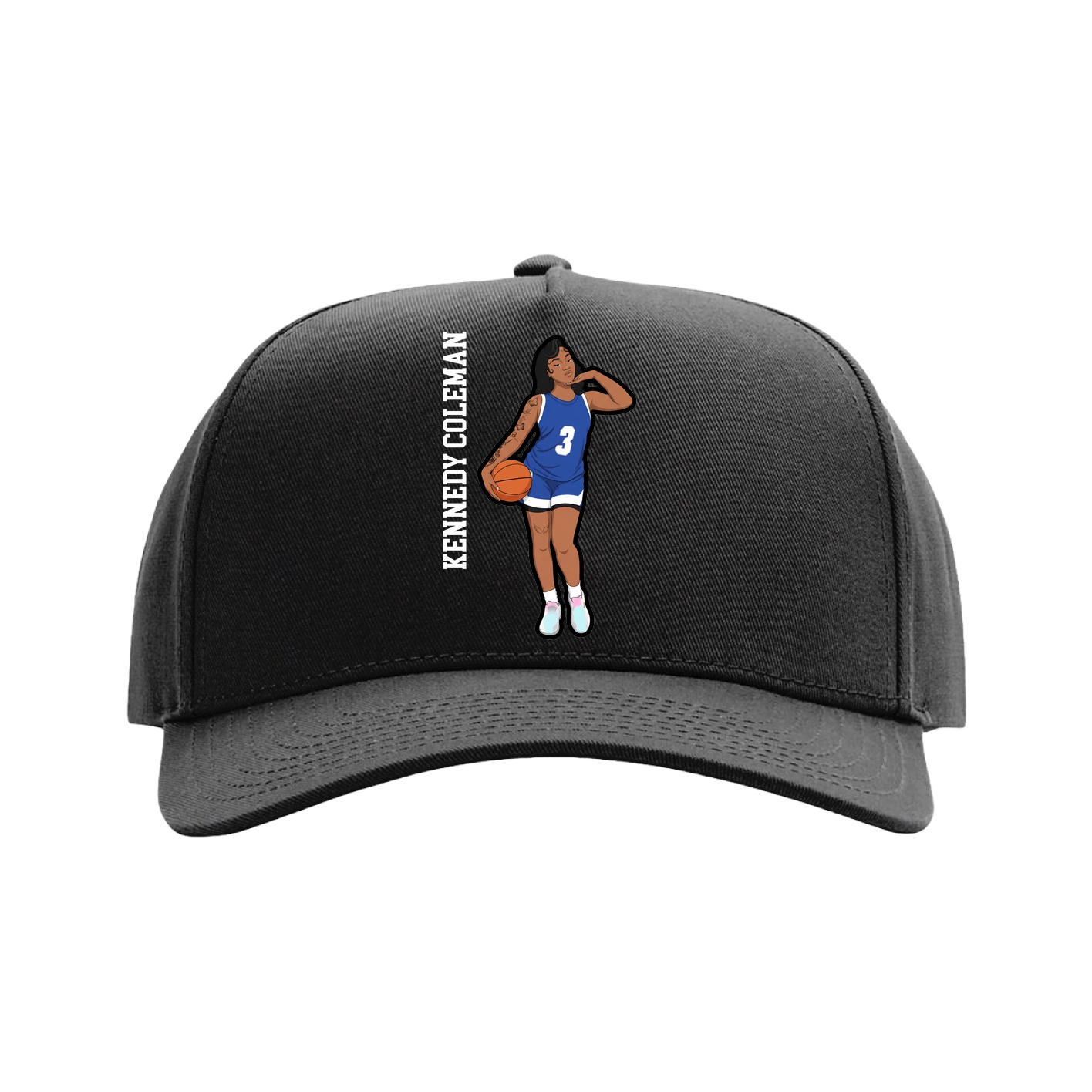 Full Fabric Five-Panel Champ Cap — Name Vertical in Black