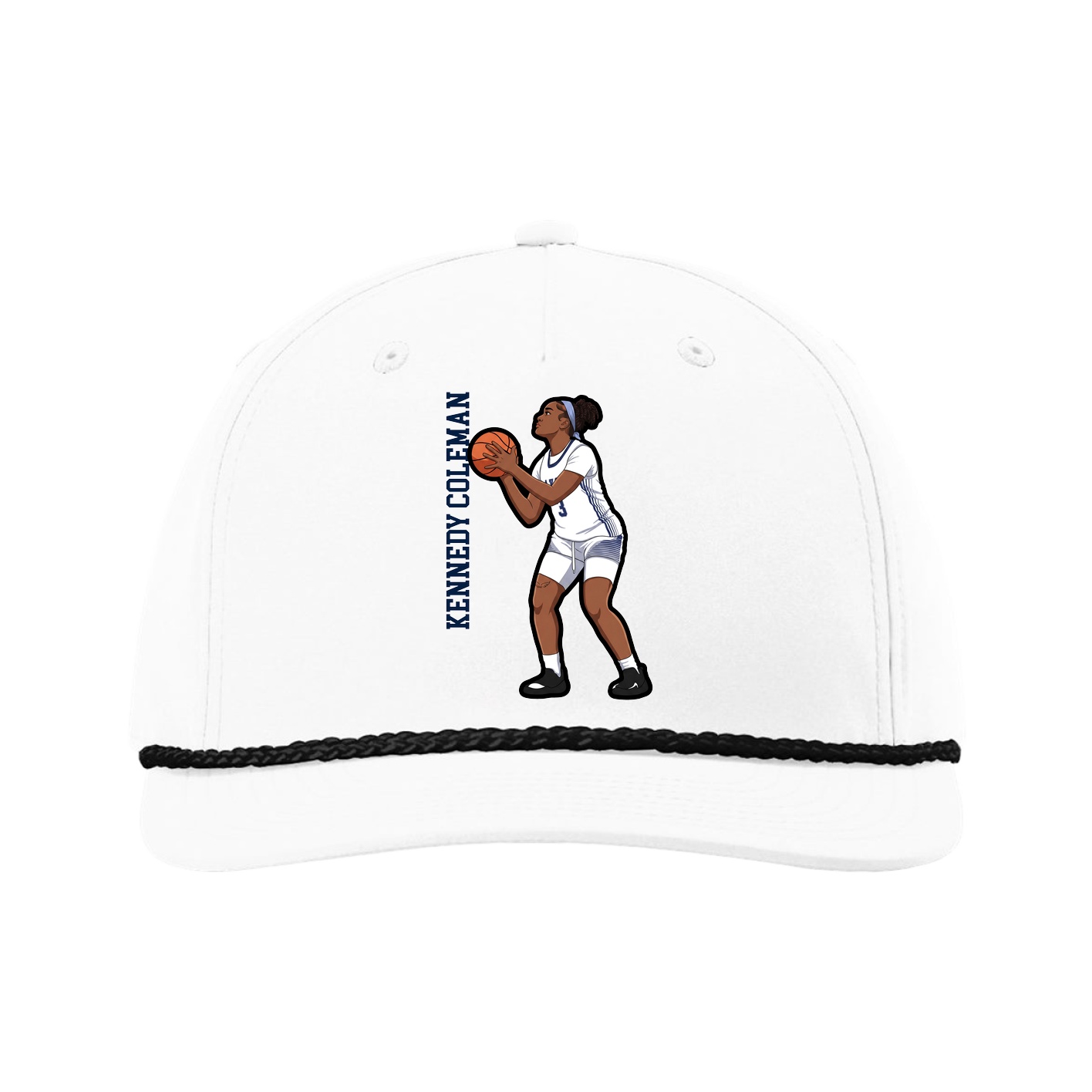 Five-Panel Classic Rope Cap — Name Vertical in White