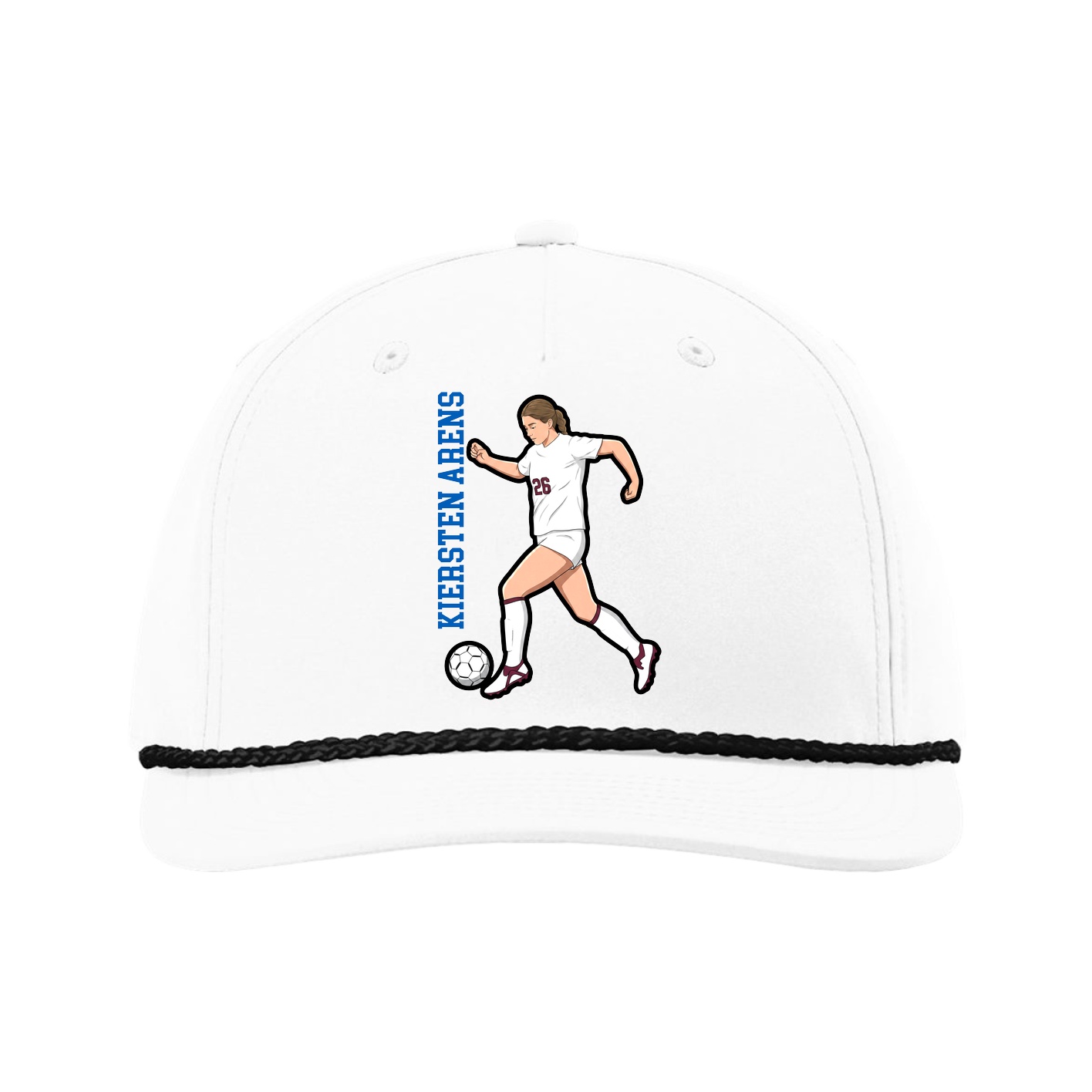 Five-Panel Classic Rope Cap — Name Vertical in White