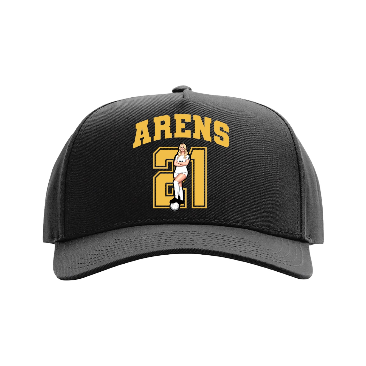 Full Fabric Five-Panel Champ Cap — Number in Black