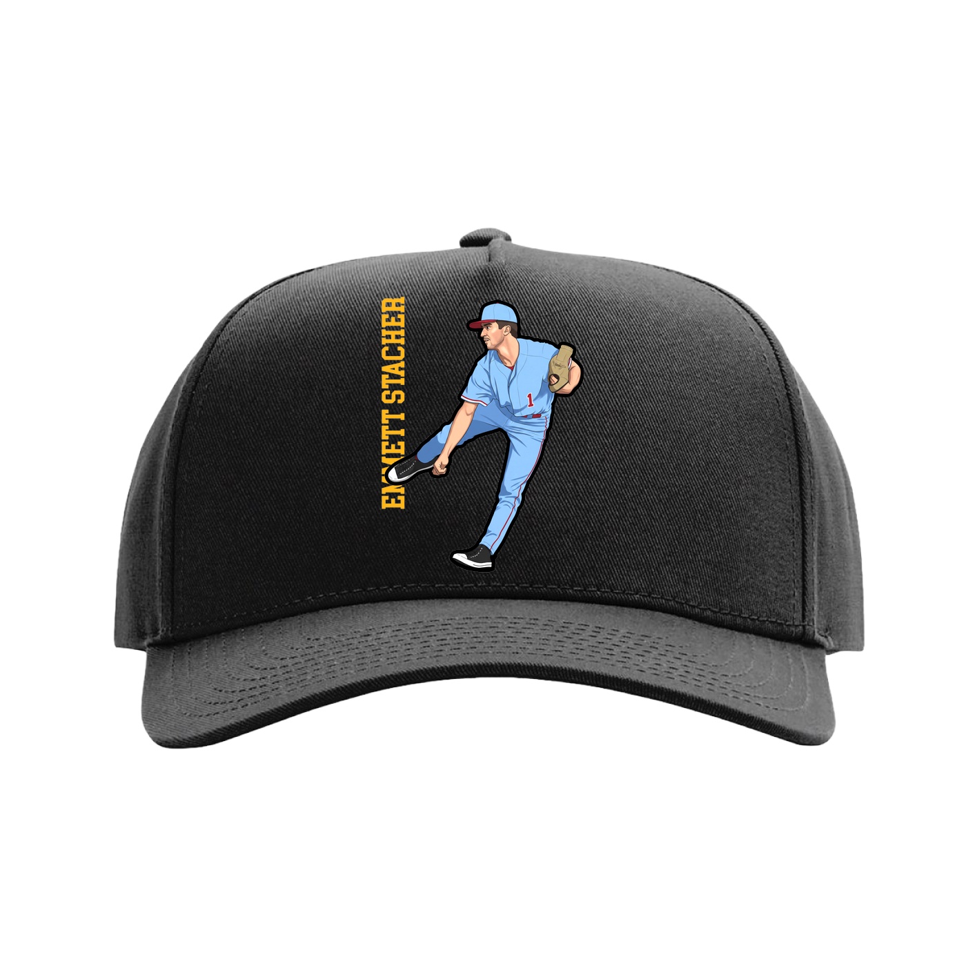 Full Fabric Five-Panel Champ Cap — Name Vertical in Black