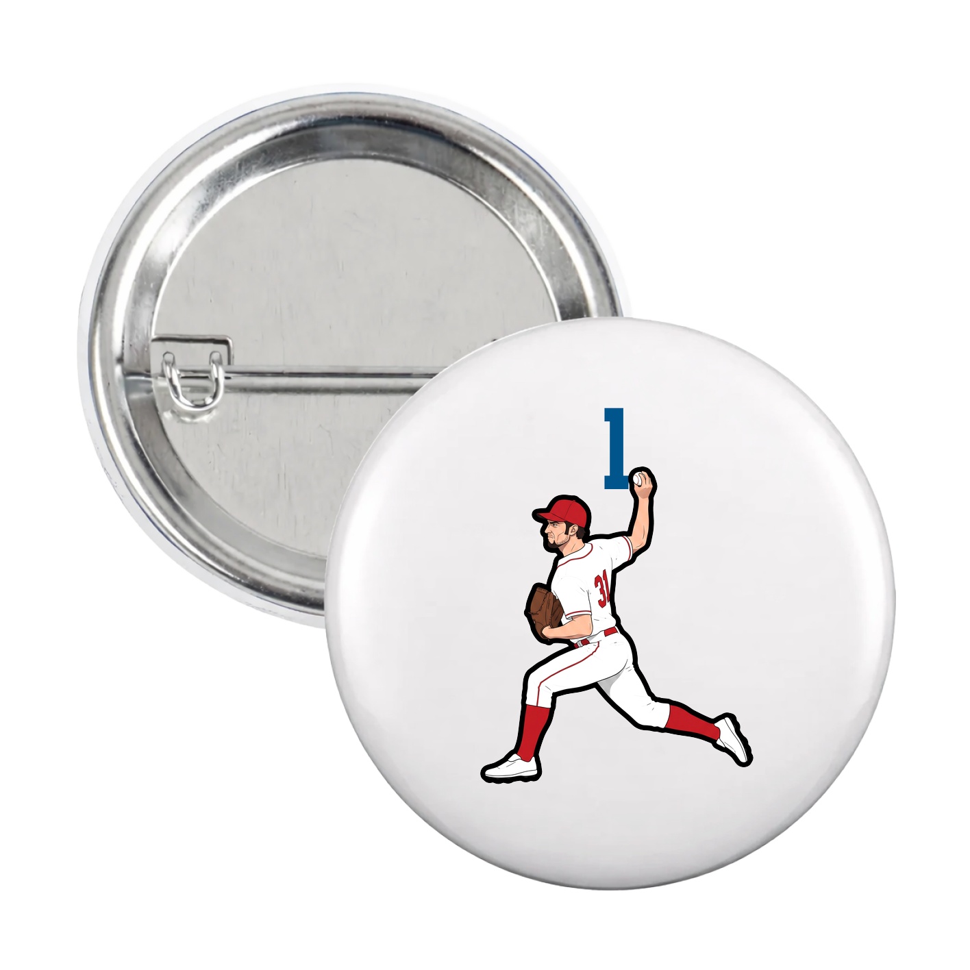 Game Day Button — Number Top in White