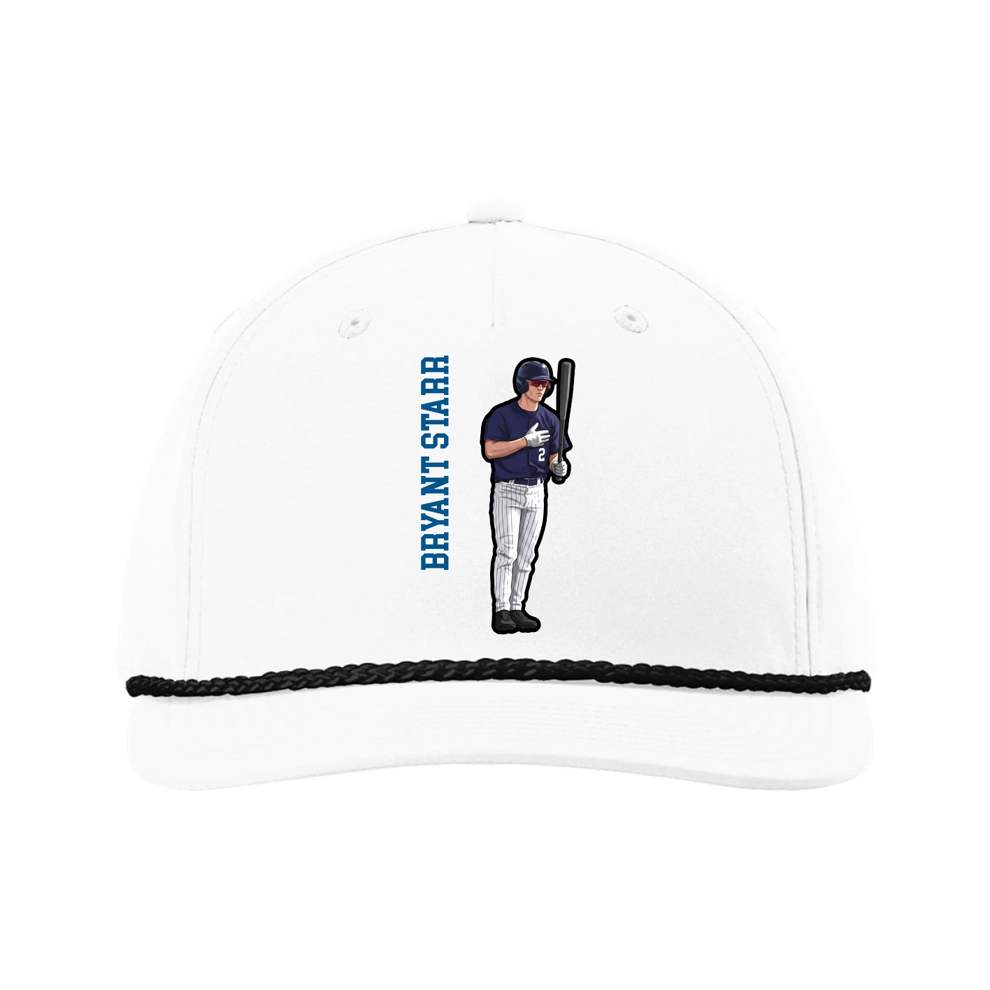 Five-Panel Classic Rope Cap — Name Vertical in White
