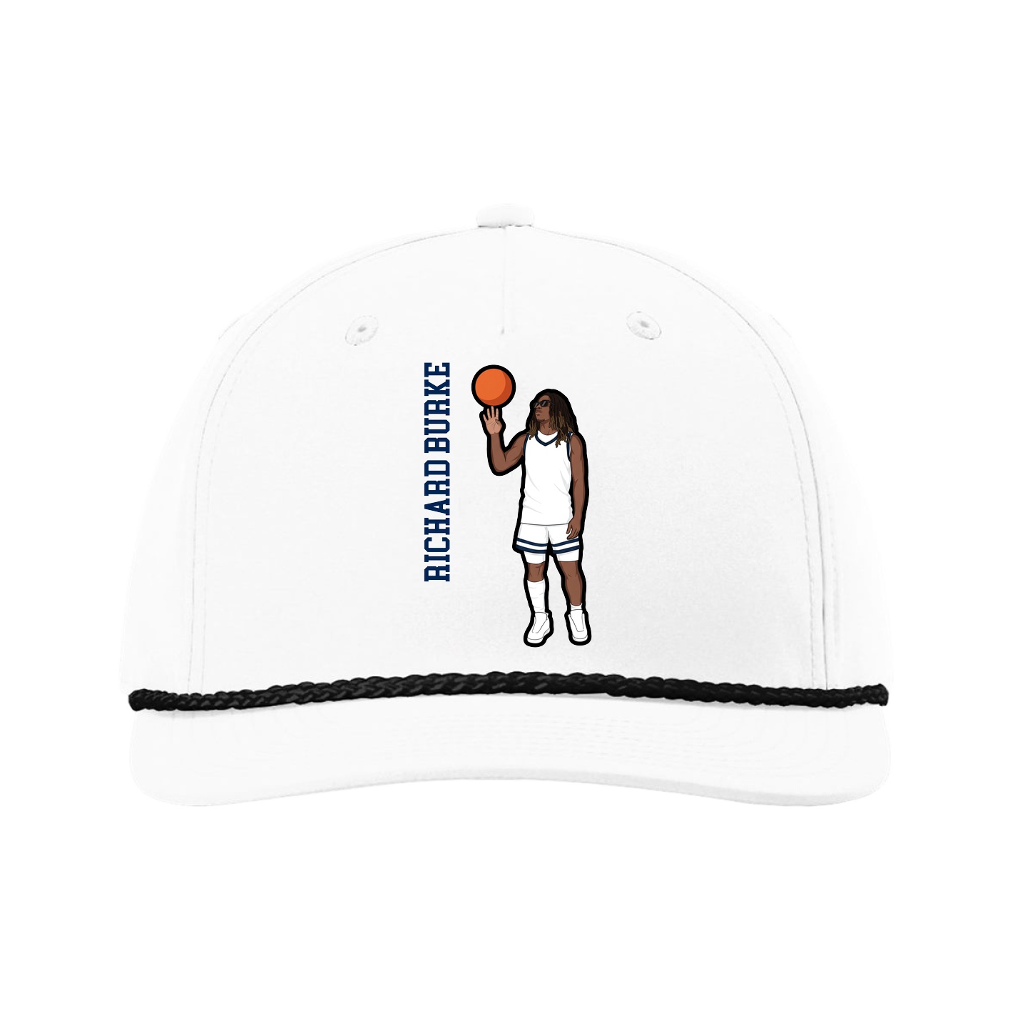 Five-Panel Classic Rope Cap — Name Vertical in White