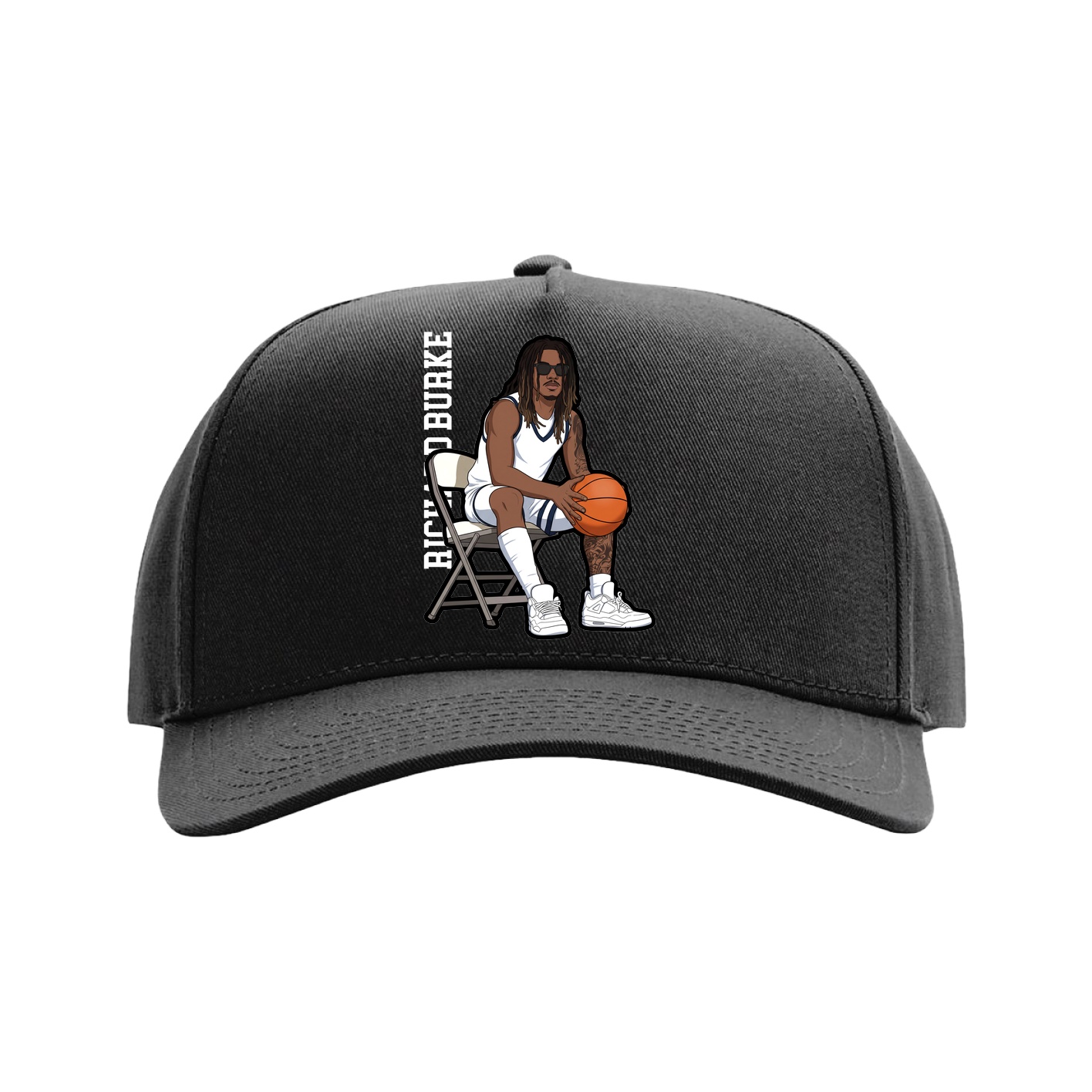 Full Fabric Five-Panel Champ Cap — Name Vertical in Black