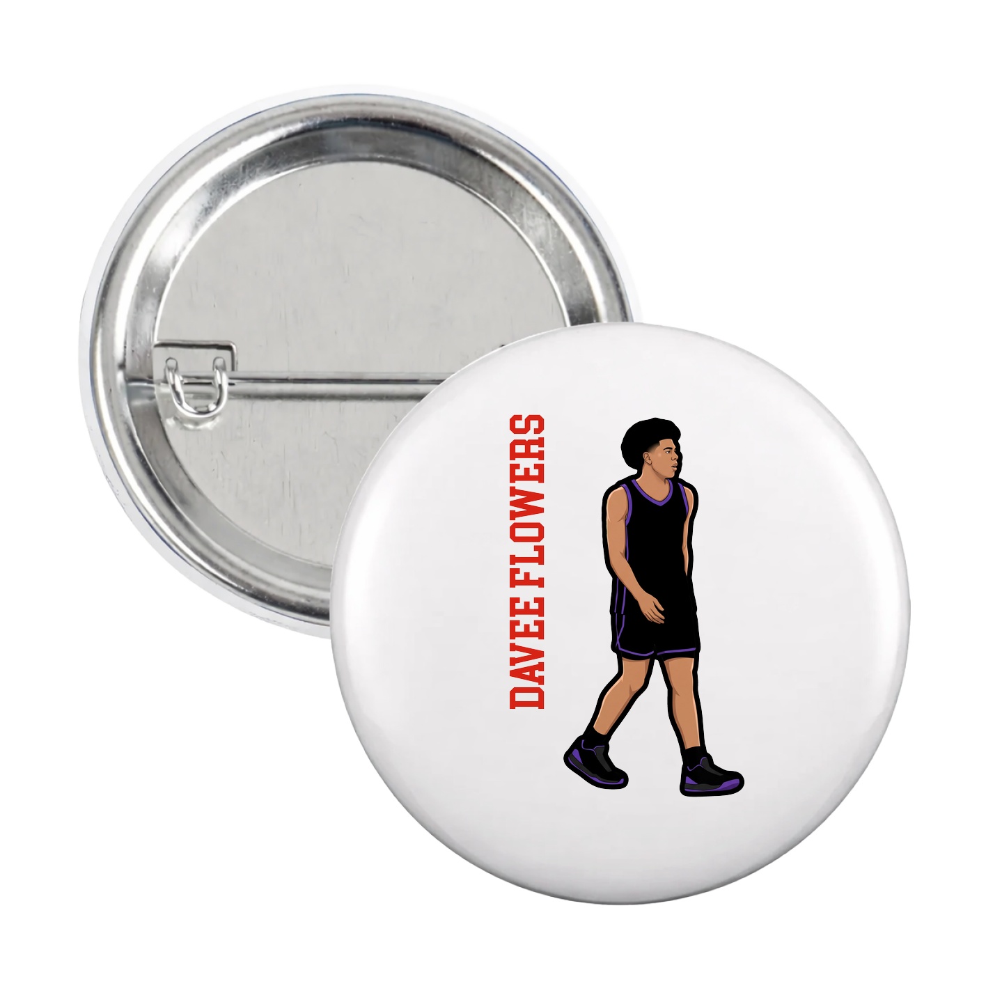 Game Day Button — Name Vertical in White