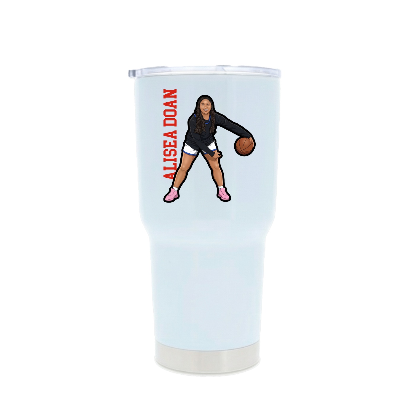 30oz Stainless Steel Tumbler — Name Vertical in White