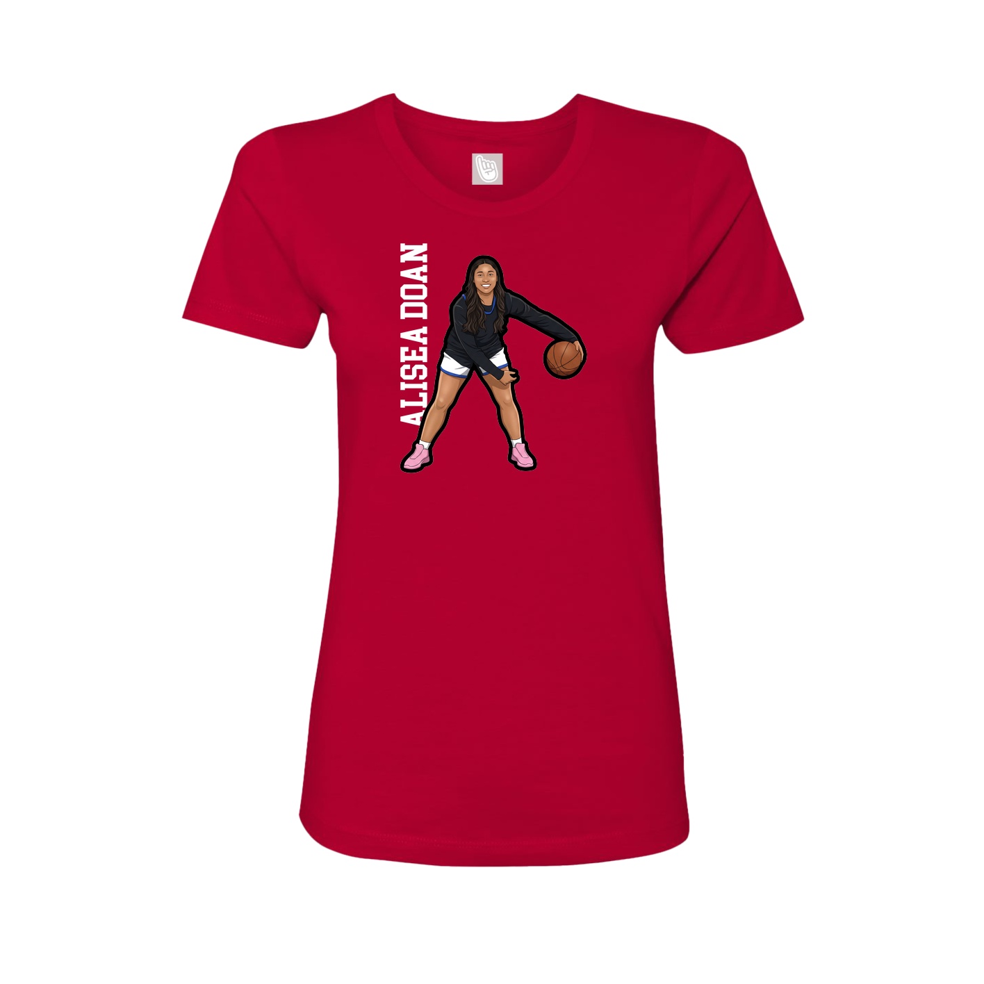 Fitted Women's Tee — Name Vertical in Red