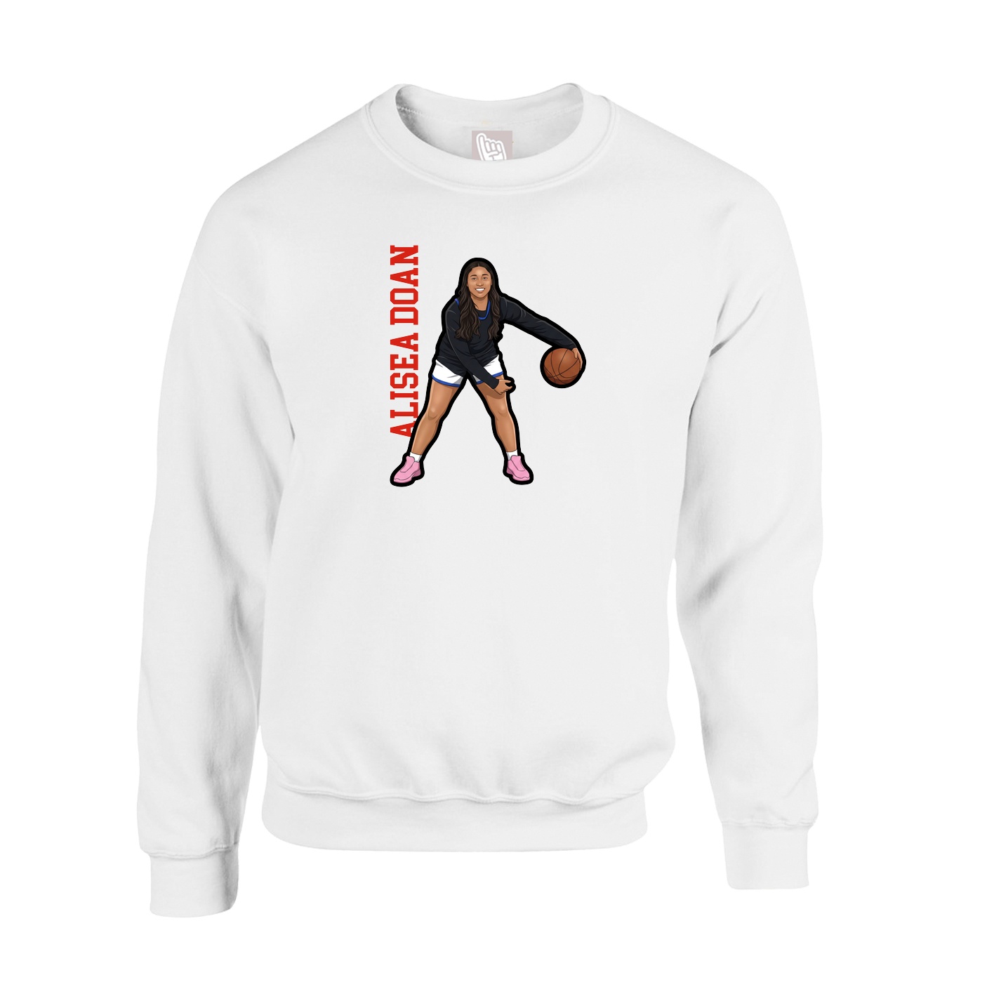 Fleece Crew — Name Vertical in White