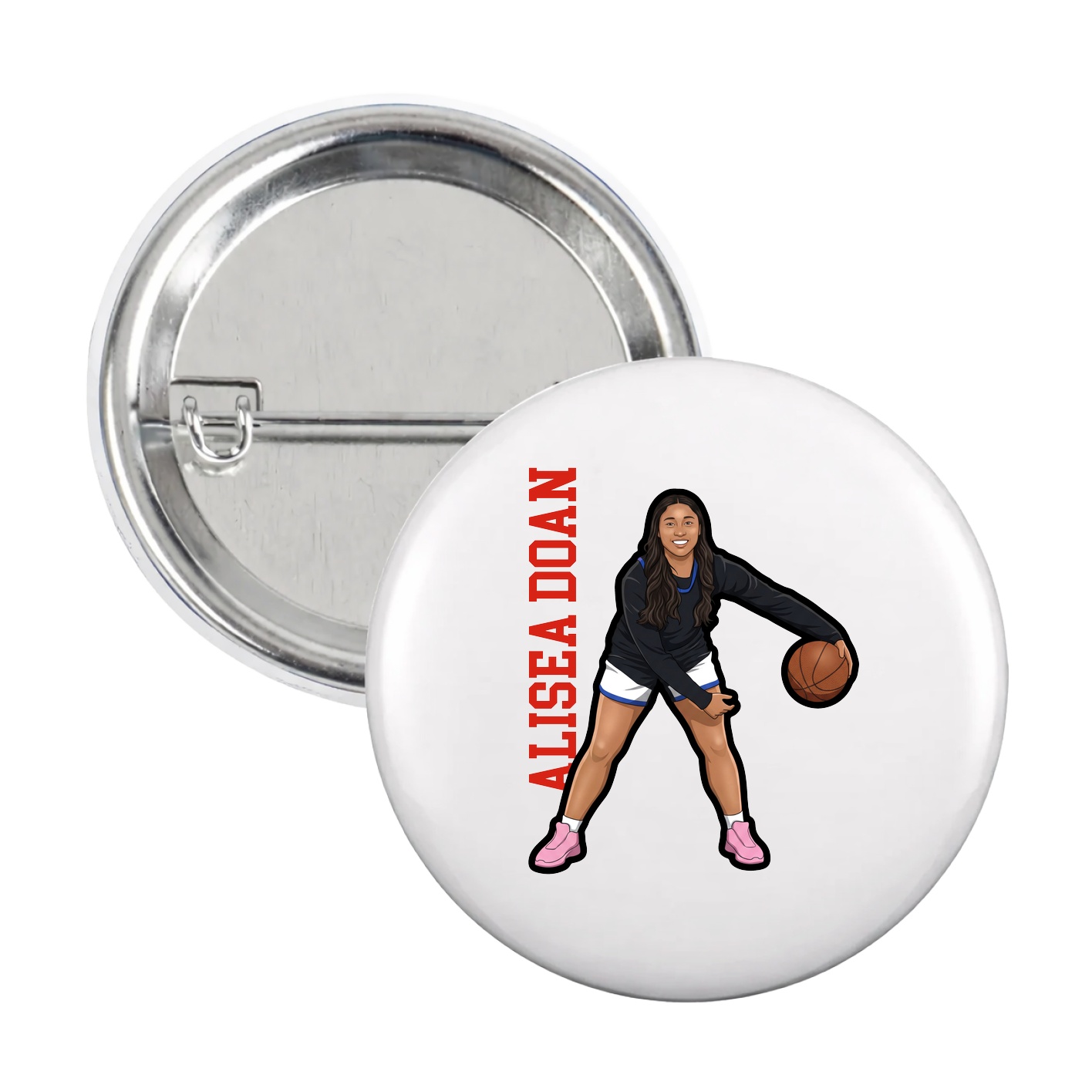 Game Day Button — Name Vertical in White