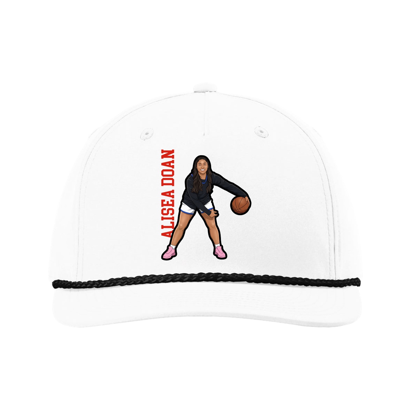 Five-Panel Classic Rope Cap — Name Vertical in White