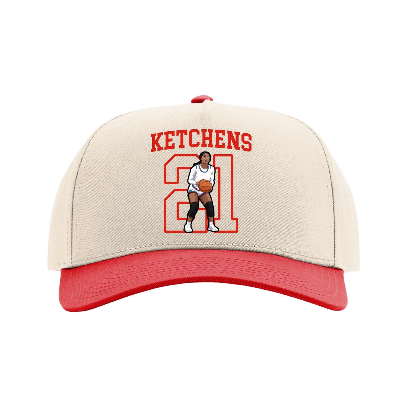 Full Fabric Five-Panel Champ Cap — Shirsey in Cream/Red