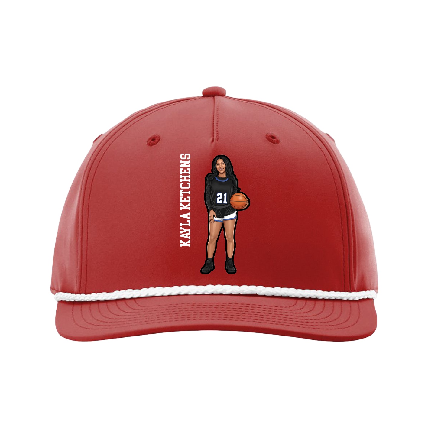 Five-Panel Classic Rope Cap — Name Vertical in Red