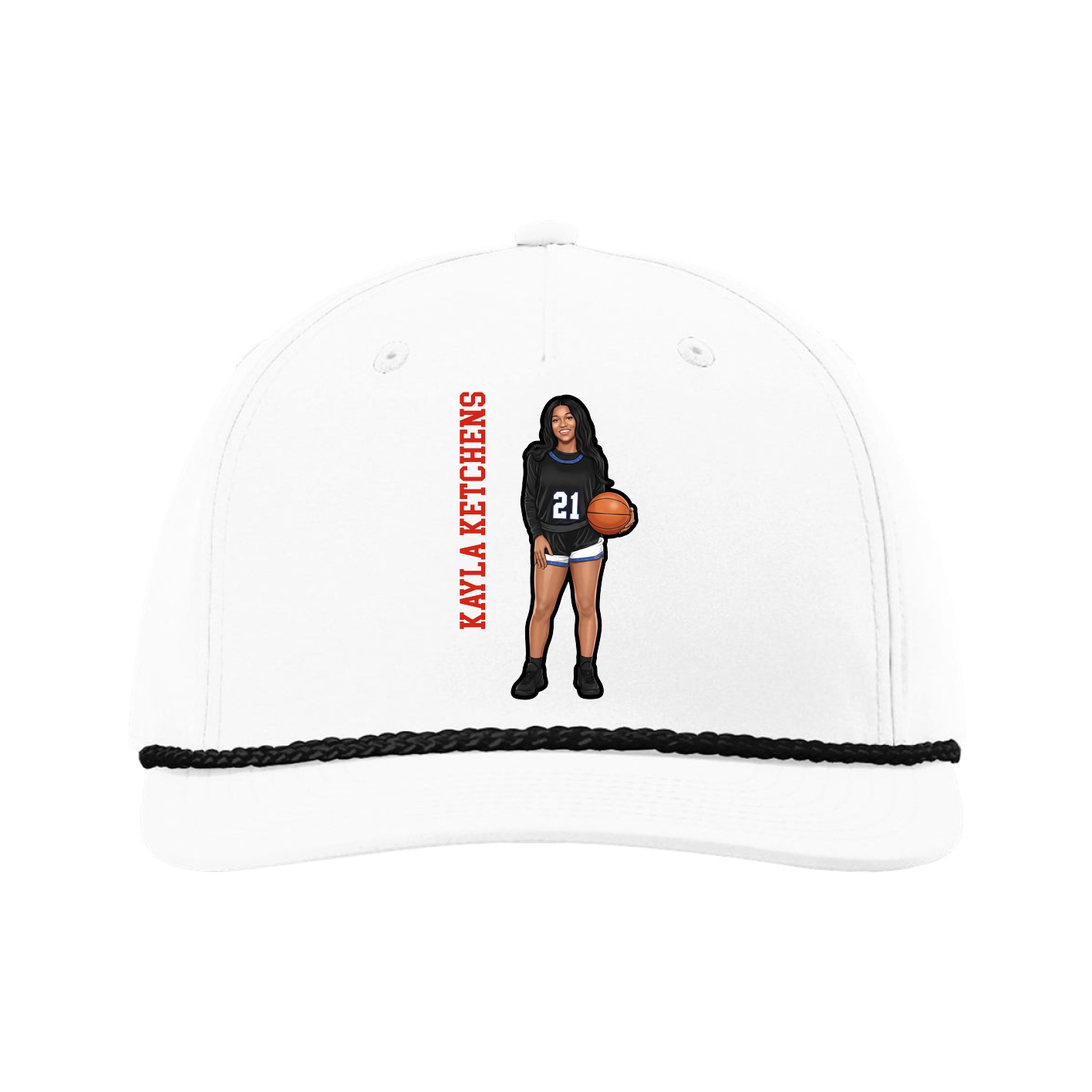 Five-Panel Classic Rope Cap — Name Vertical in White