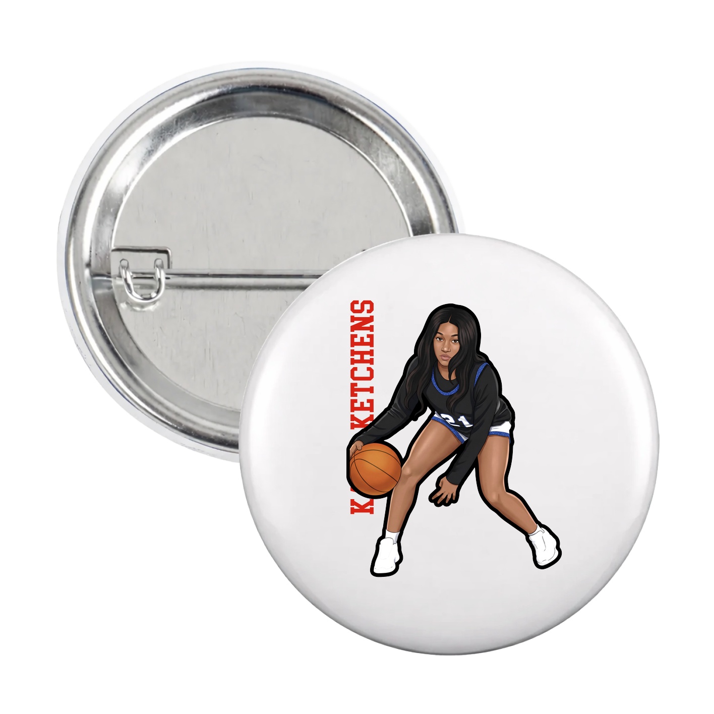 Game Day Button — Name Vertical in White