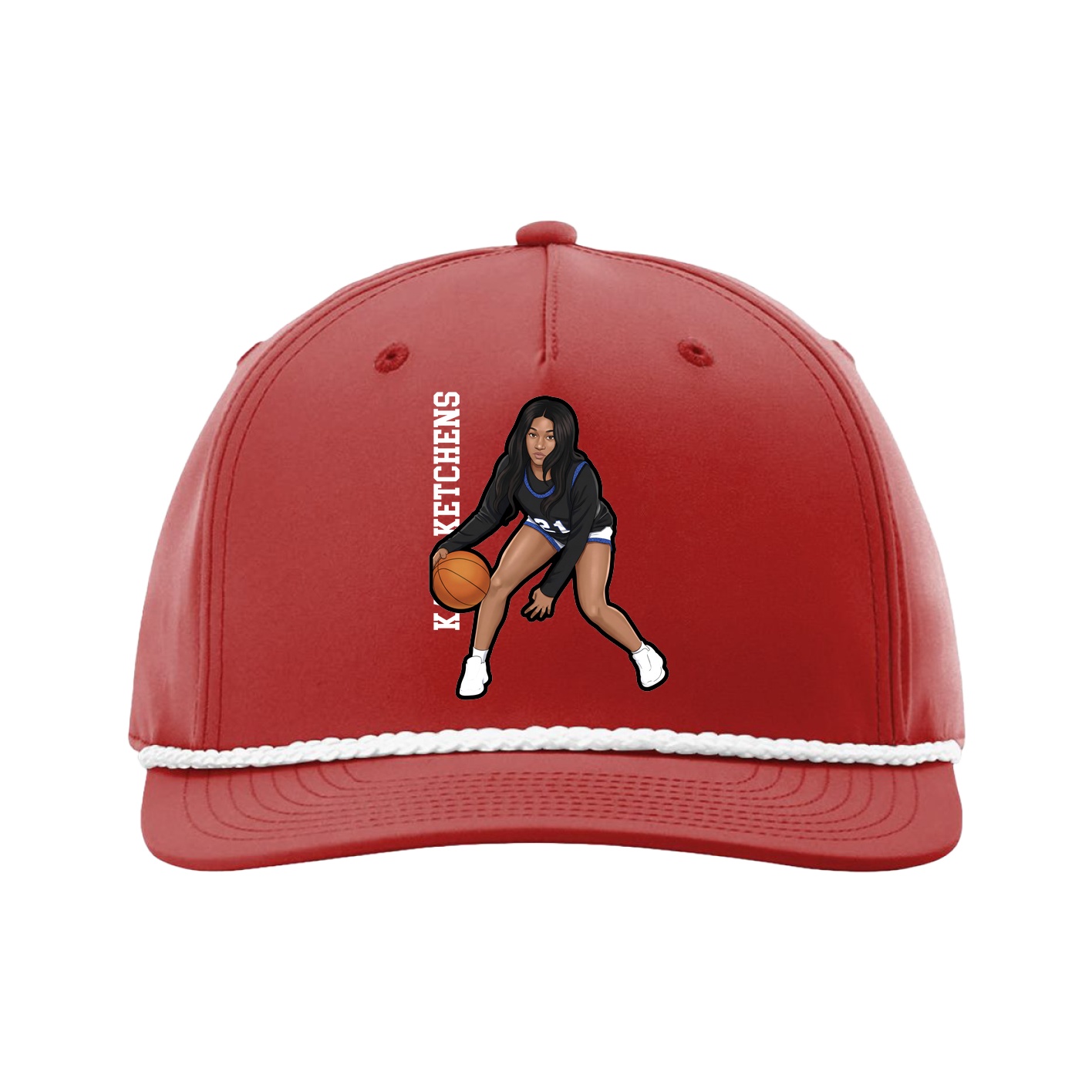 Five-Panel Classic Rope Cap — Name Vertical in Red