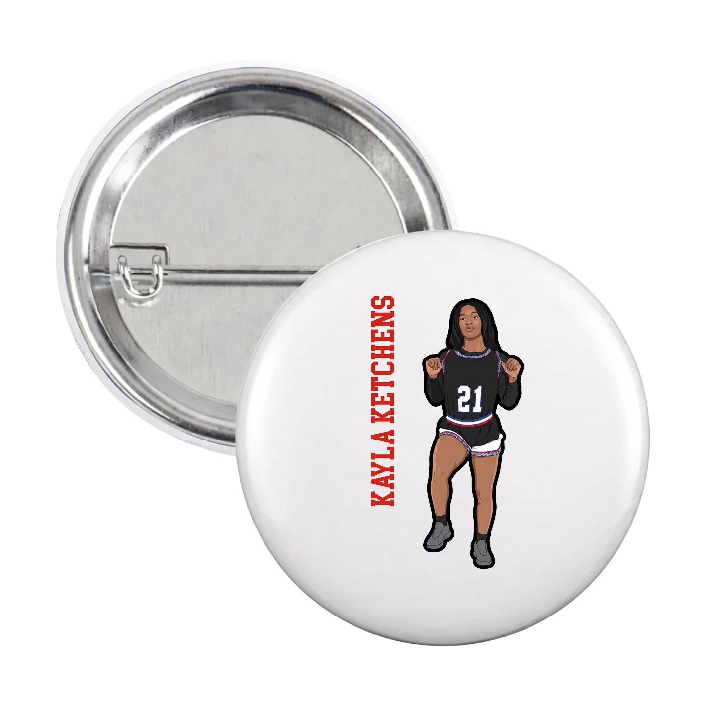 Game Day Button — Name Vertical in White