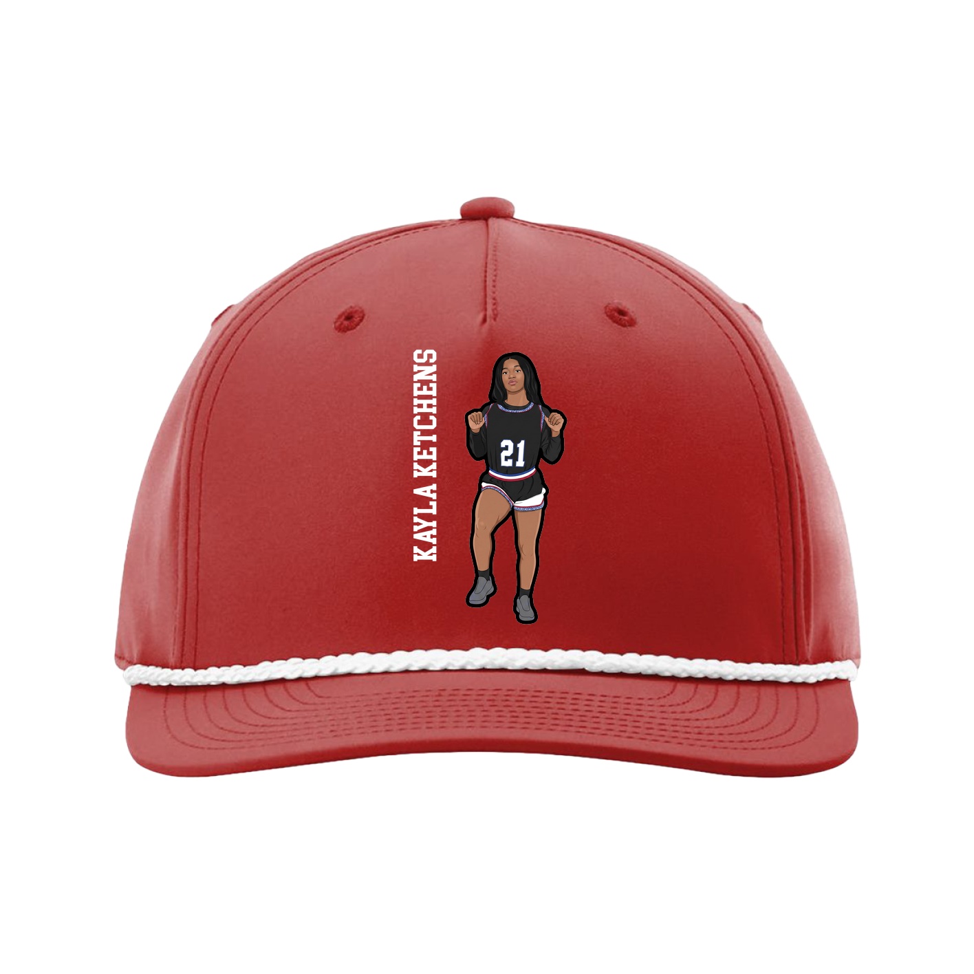 Five-Panel Classic Rope Cap — Name Vertical in Red