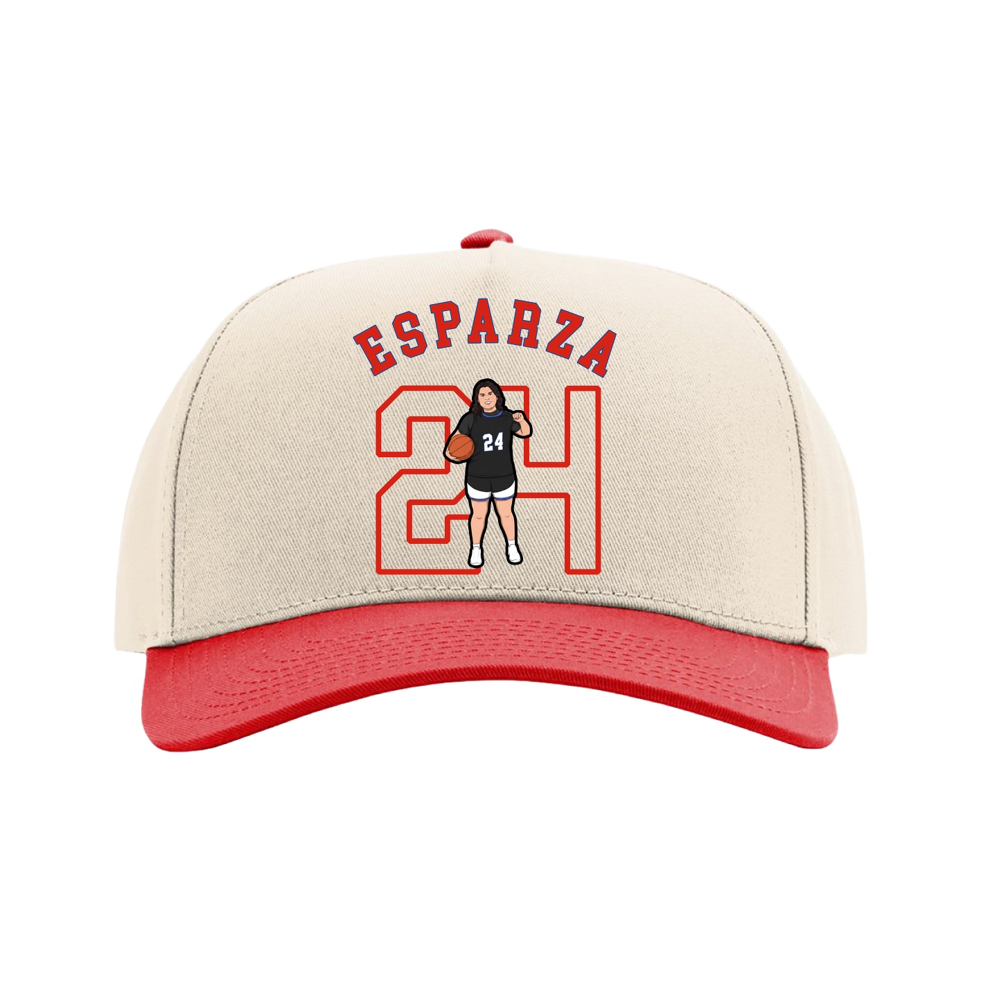 Full Fabric Five-Panel Champ Cap — Shirsey Arch in Cream/Red