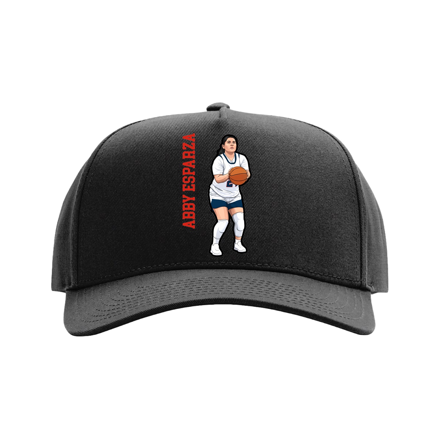 Full Fabric Five-Panel Champ Cap — Name Vertical in Black