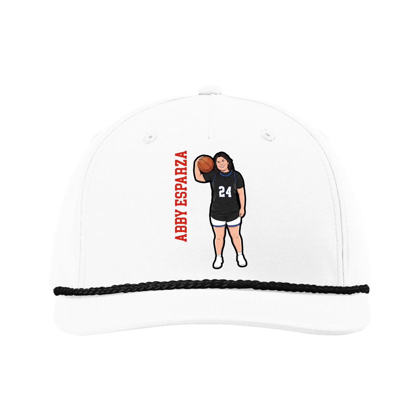 Five-Panel Classic Rope Cap — Name Vertical in White