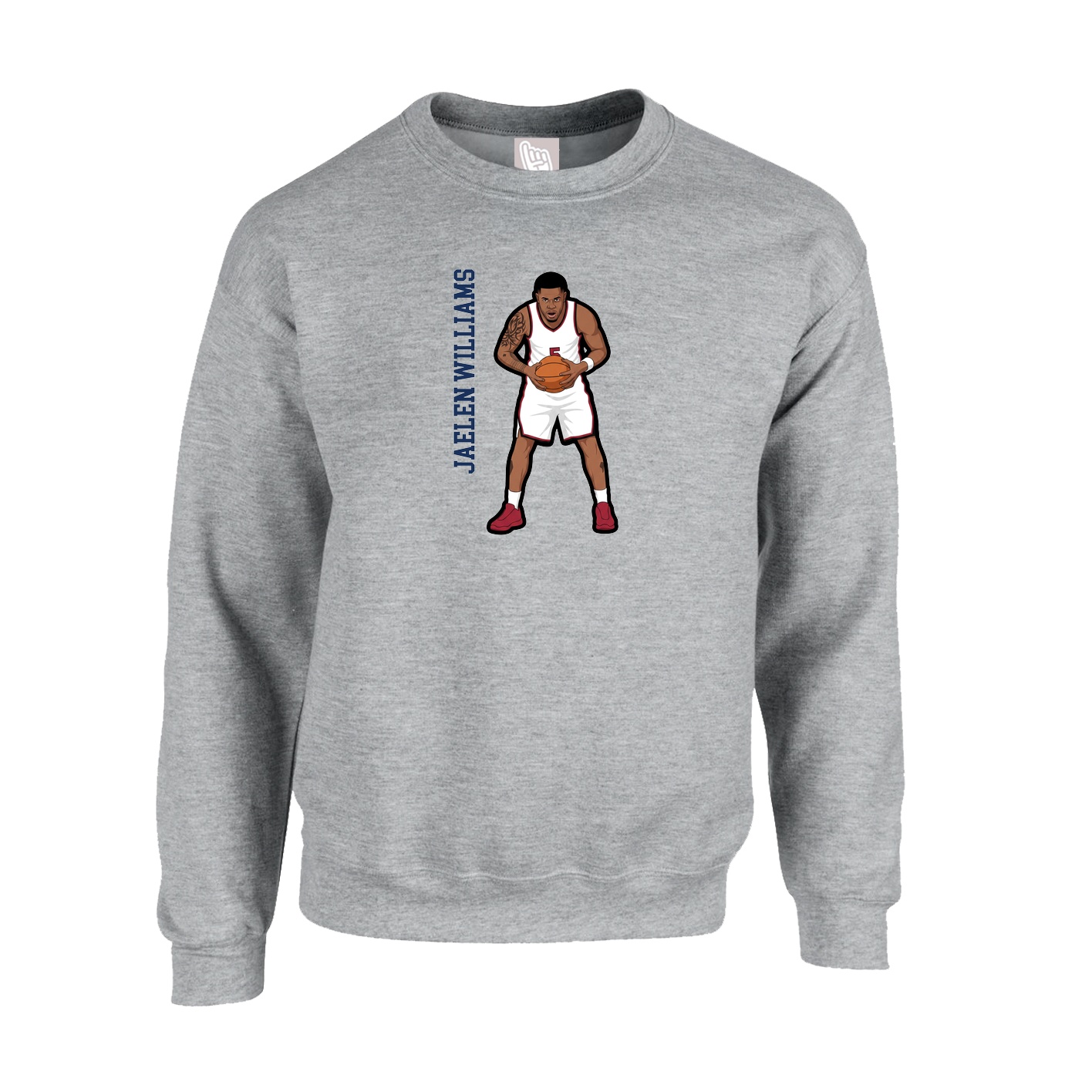 Fleece Crew — Name Vertical in Grey