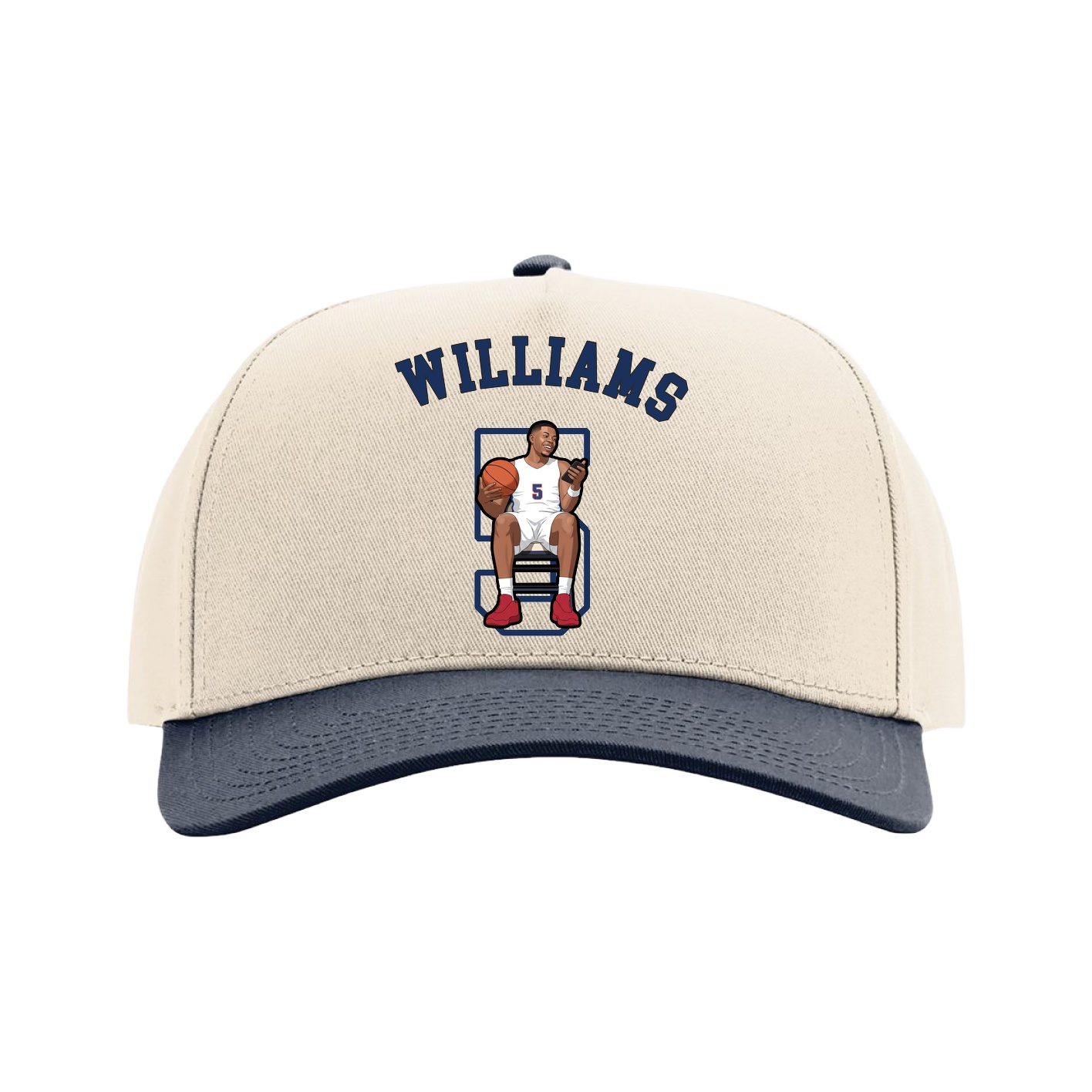 Full Fabric Five-Panel Champ Cap — Shirsey Arch in Cream/Navy