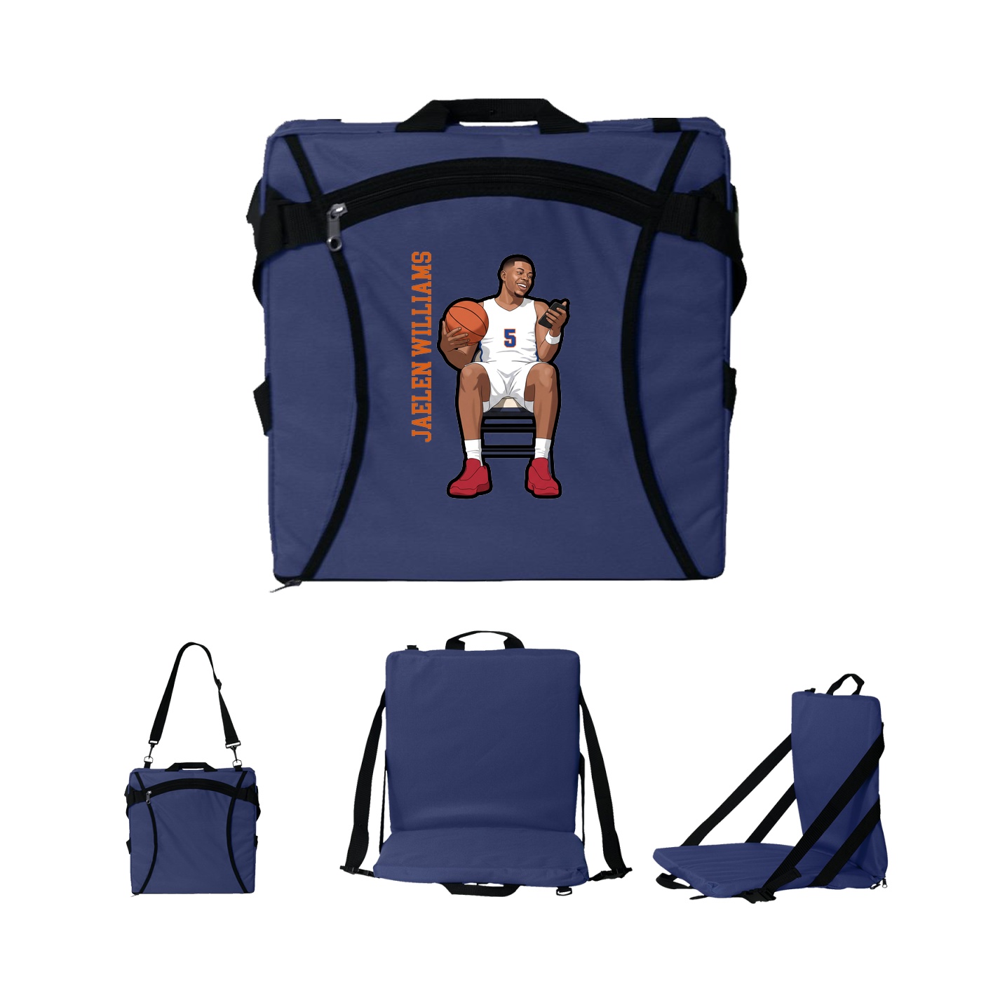 Folding Stadium Seat — Name Vertical in Navy