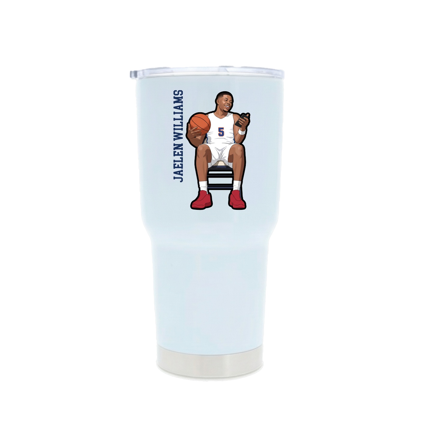 30oz Stainless Steel Tumbler — Name Vertical in White
