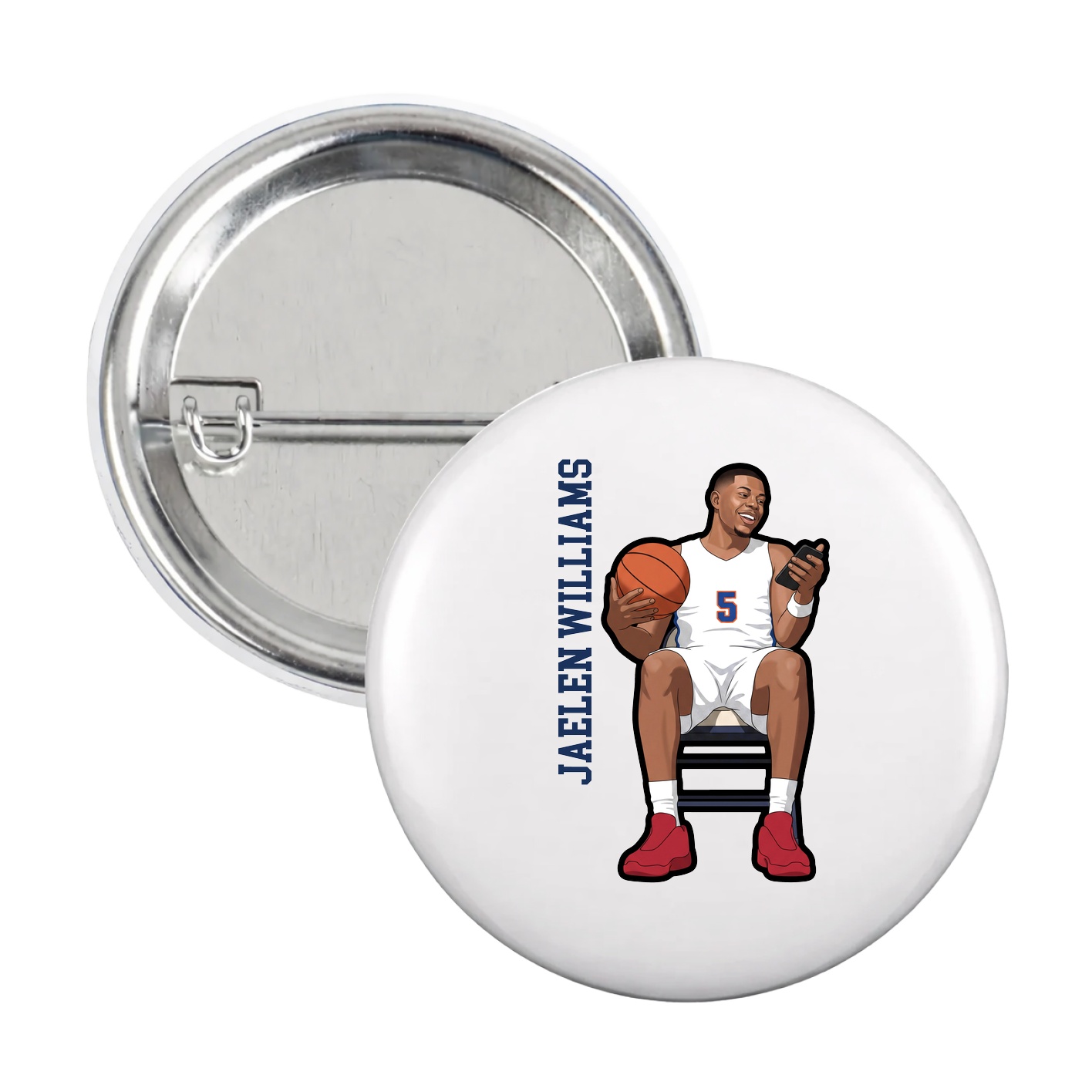 Game Day Button — Name Vertical in White