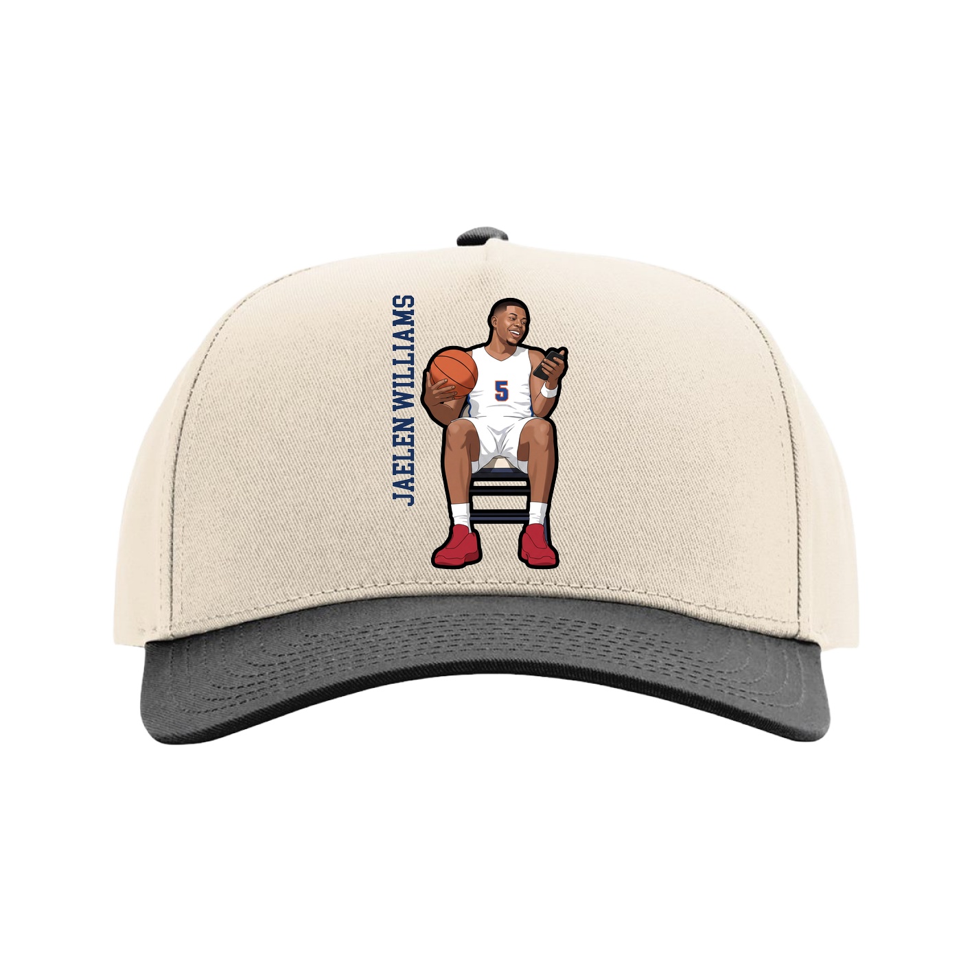 Full Fabric Five-Panel Champ Cap — Name Vertical in Cream/Black