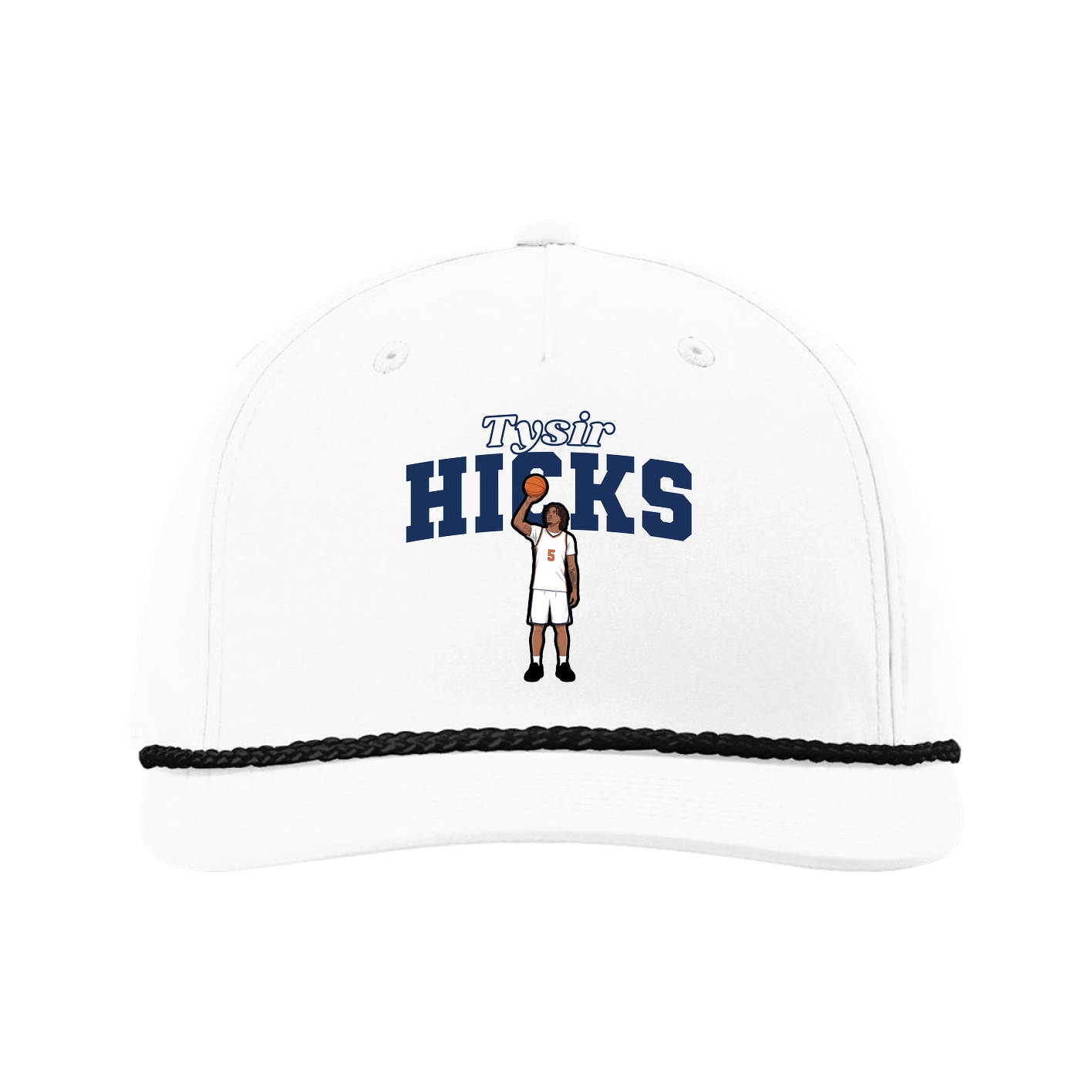 Five-Panel Classic Rope Cap — Name Arch in White