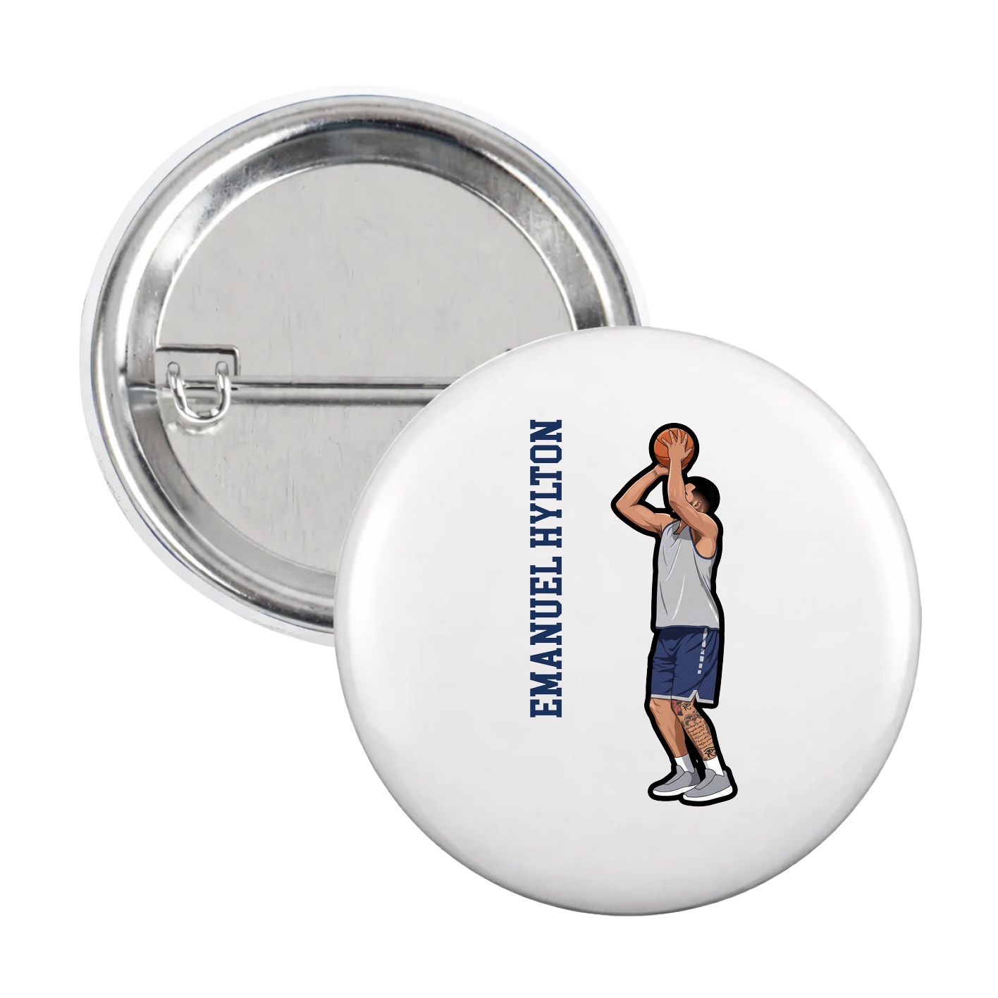 Game Day Button — Name Vertical in White