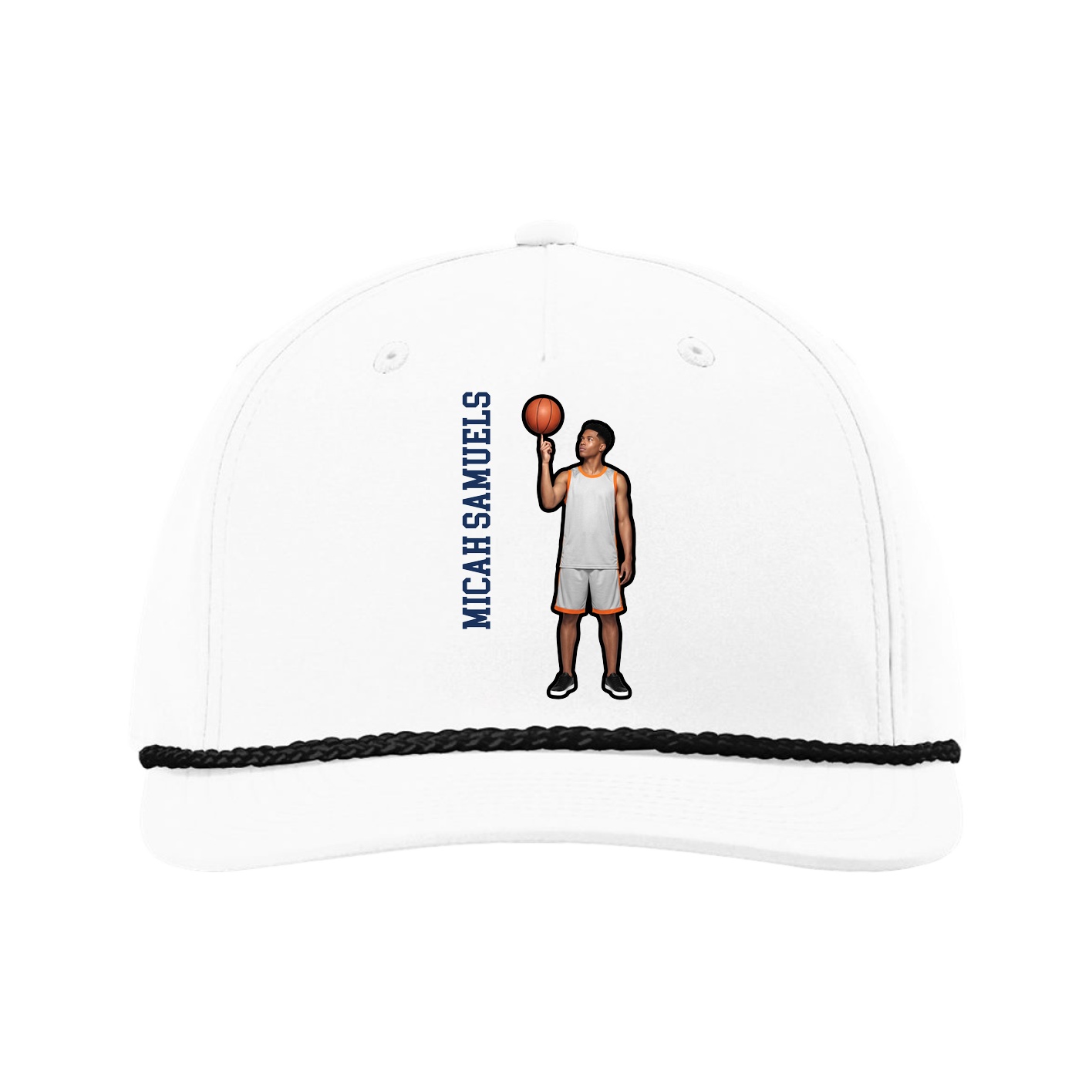 Five-Panel Classic Rope Cap — Name Vertical in White