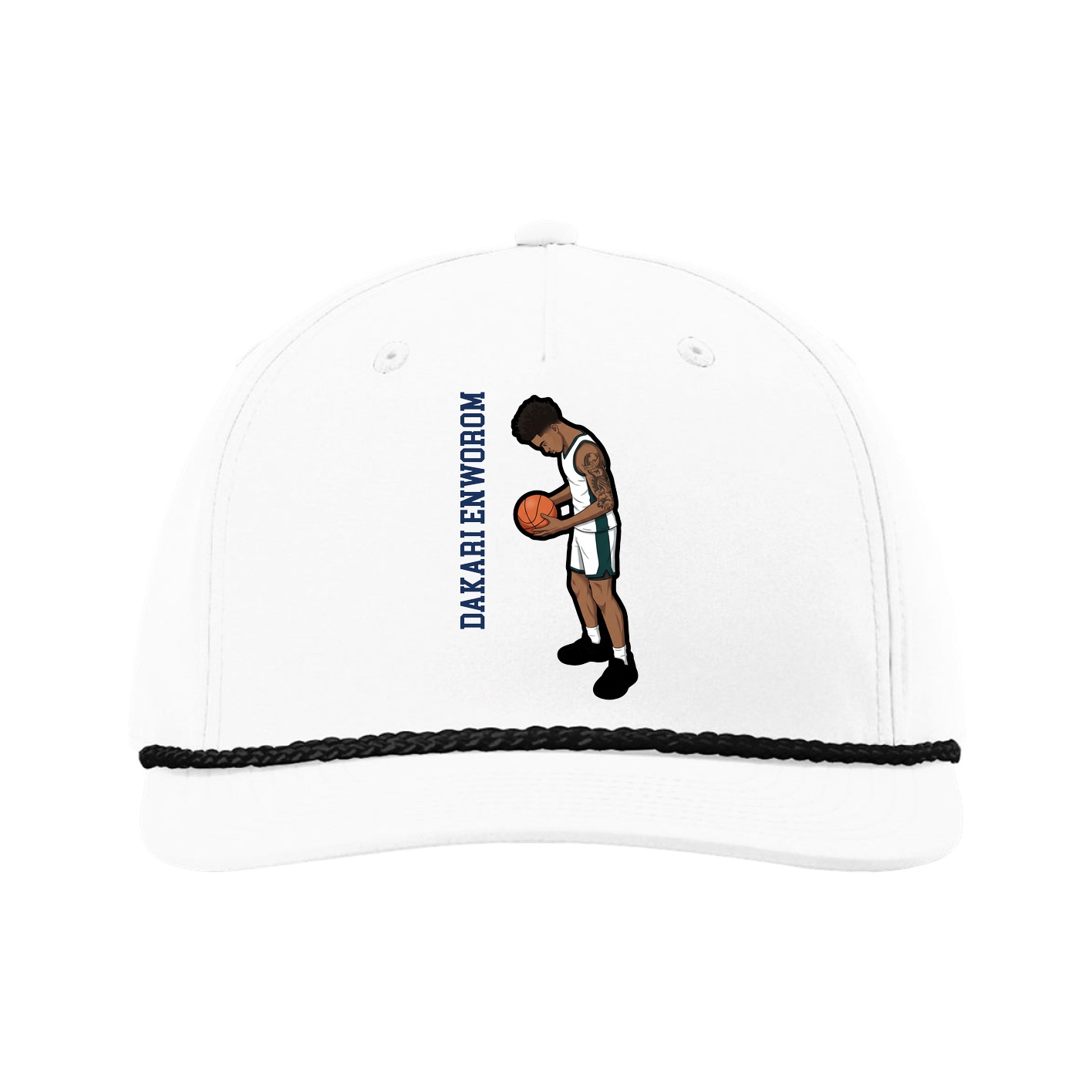 Five-Panel Classic Rope Cap — Name Vertical in White
