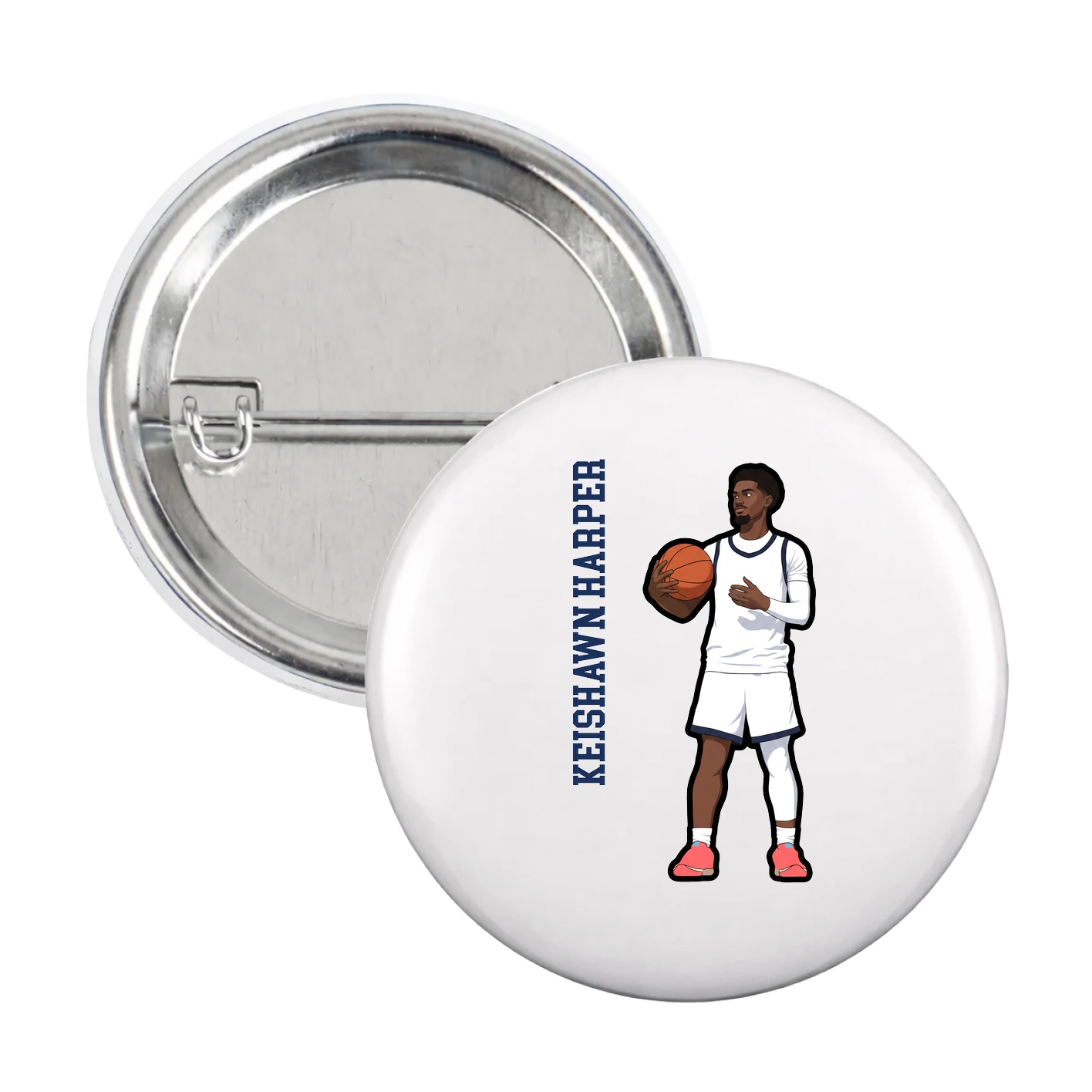 Game Day Button — Name Vertical in White