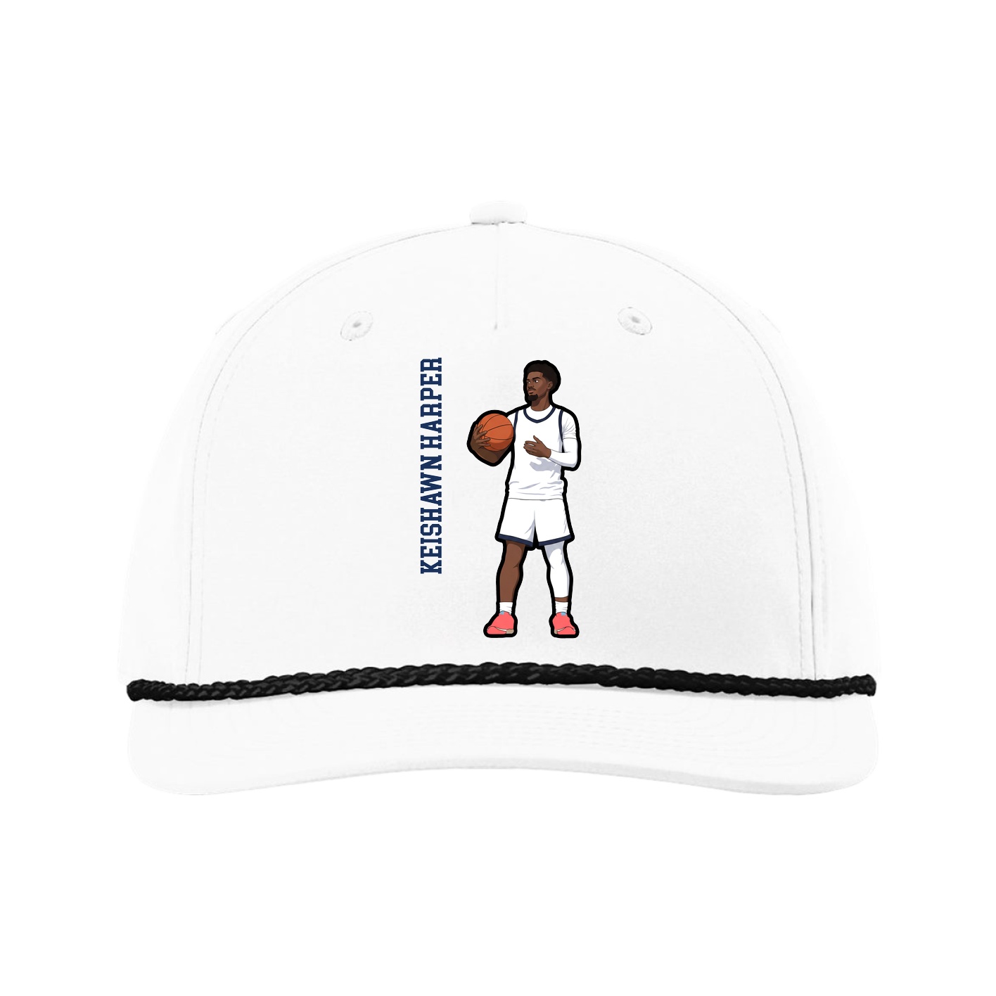 Five-Panel Classic Rope Cap — Name Vertical in White