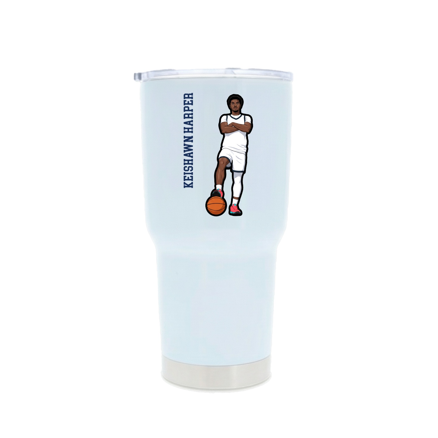 30oz Stainless Steel Tumbler — Name Vertical in White