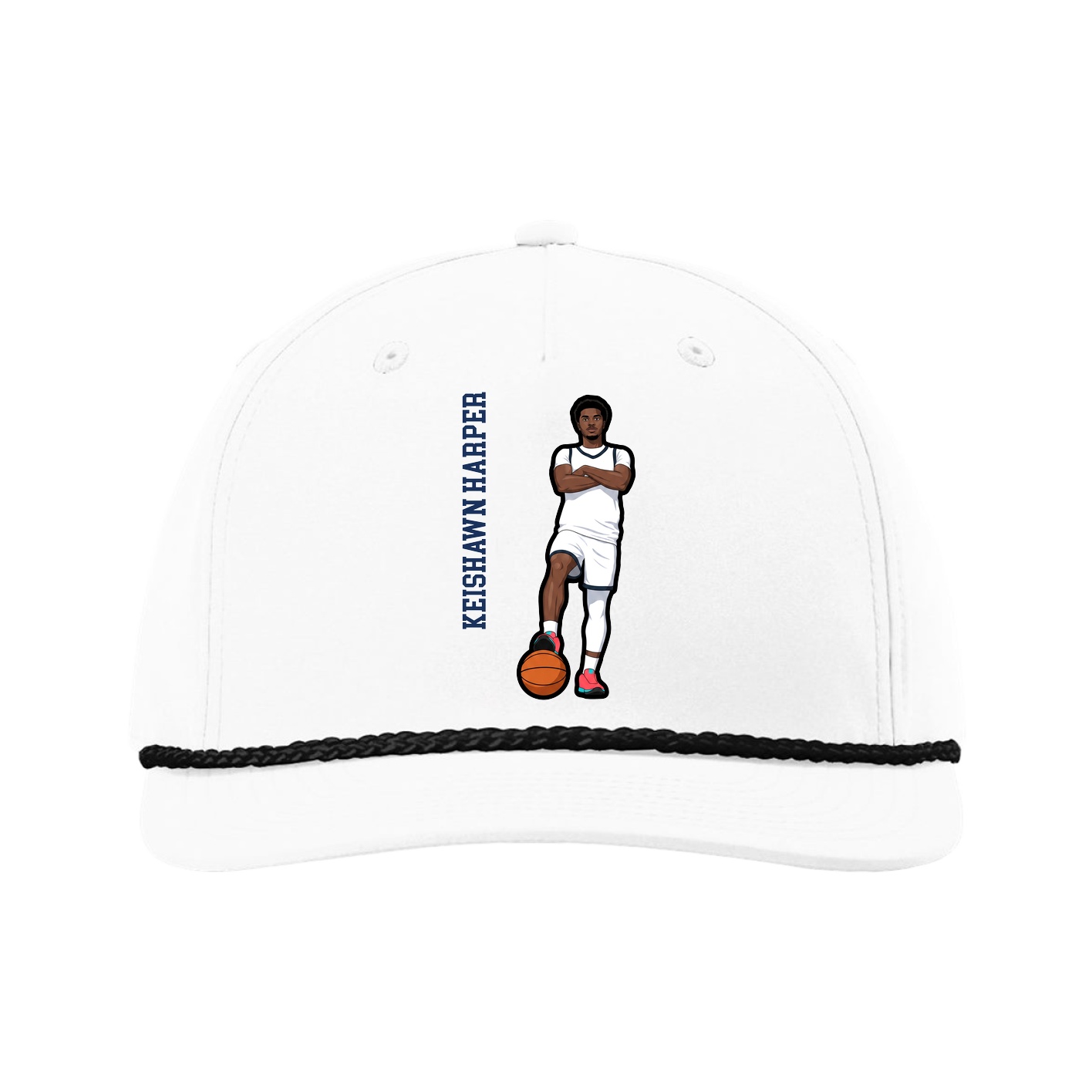 Five-Panel Classic Rope Cap — Name Vertical in White