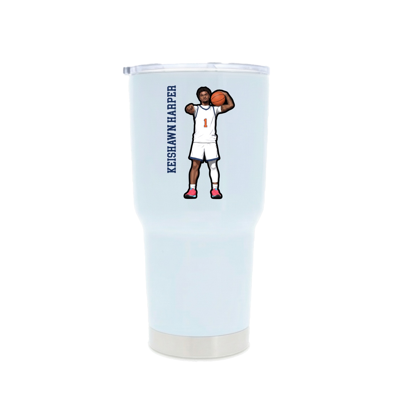 30oz Stainless Steel Tumbler — Name Vertical in White