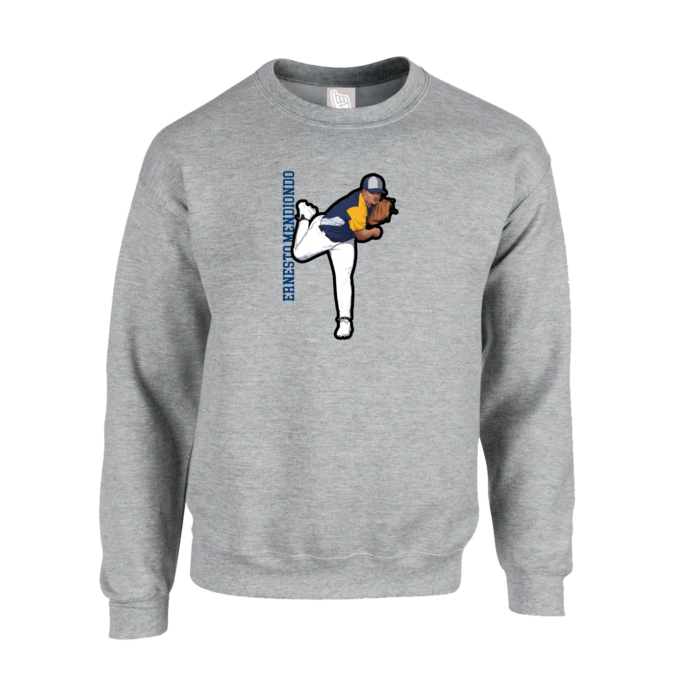 Fleece Crew — Name Vertical in Grey
