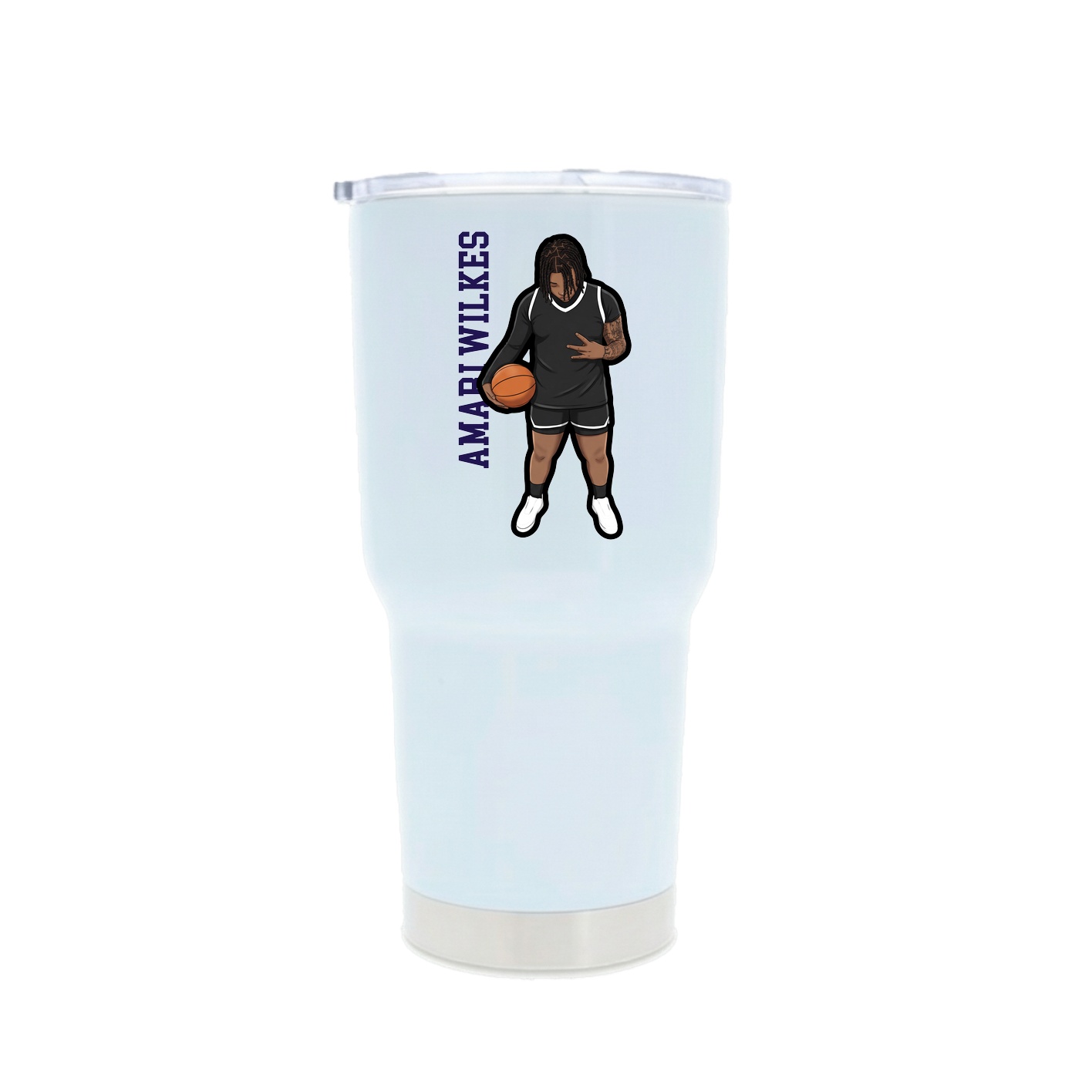 30oz Stainless Steel Tumbler — Name Vertical in White