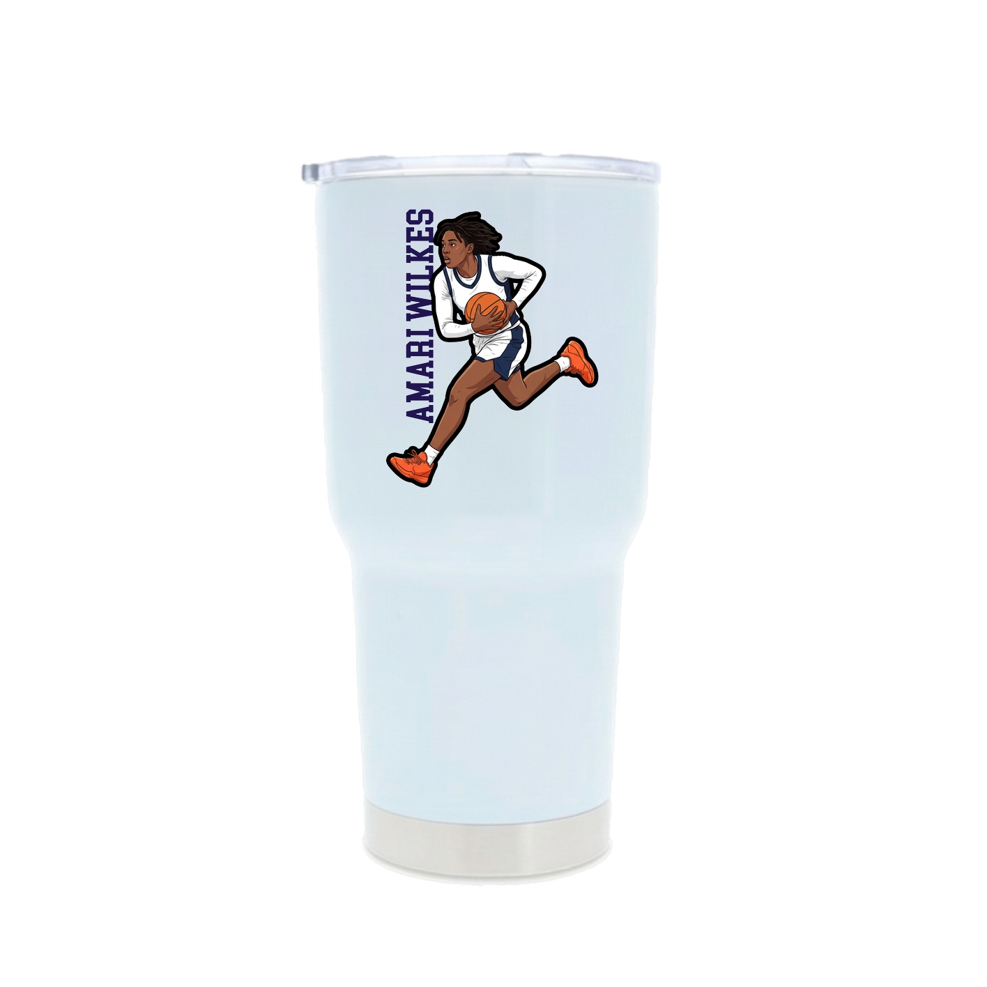 30oz Stainless Steel Tumbler — Name Vertical in White