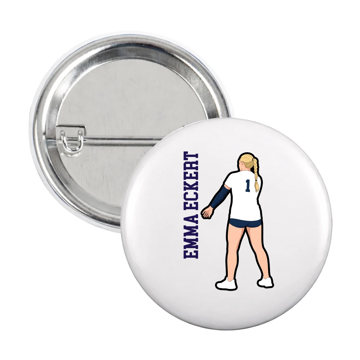Game Day Button — Name Vertical in White