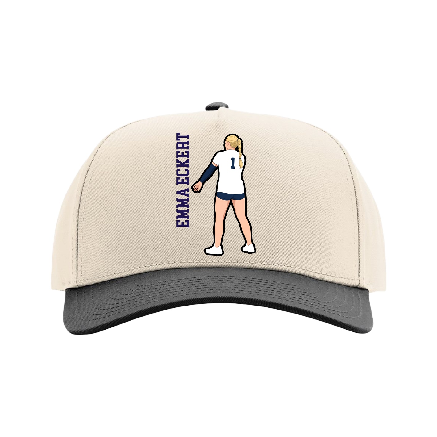 Full Fabric Five-Panel Champ Cap — Name Vertical in Cream/Black