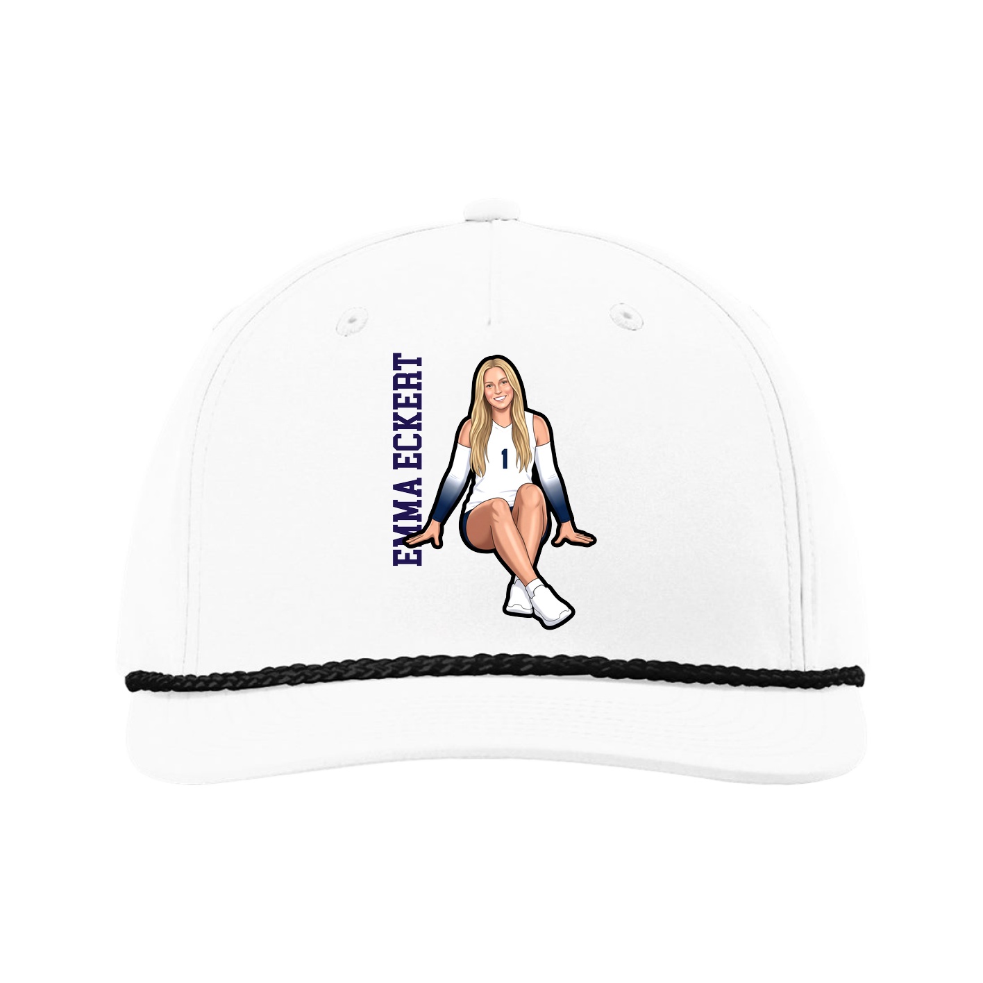 Five-Panel Classic Rope Cap — Name Vertical in White