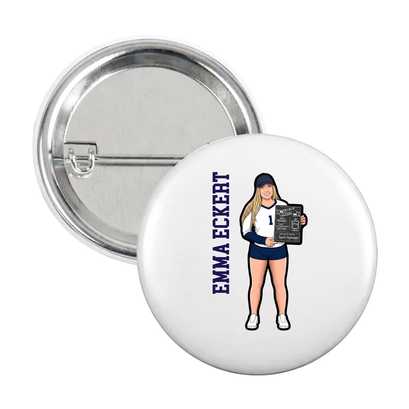 Game Day Button — Name Vertical in White