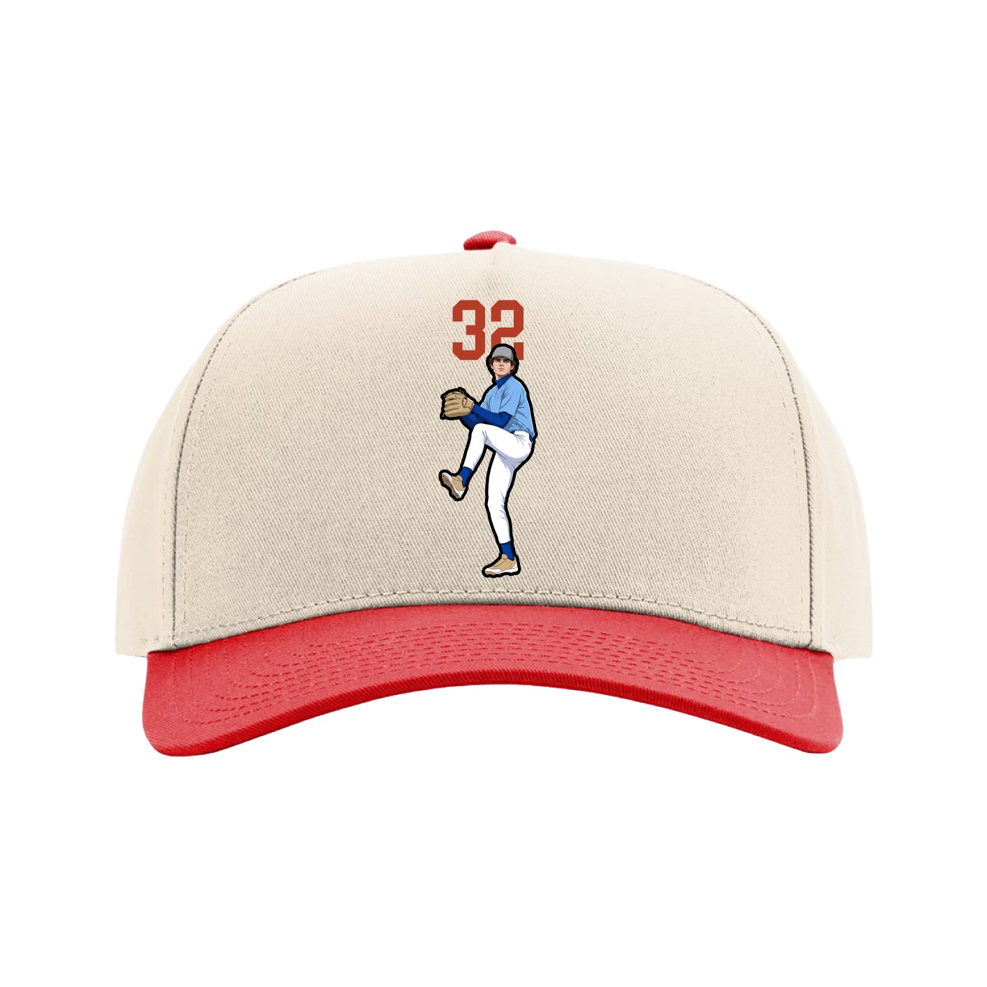 Full Fabric Five-Panel Champ Cap — Number Top in Cream/Red
