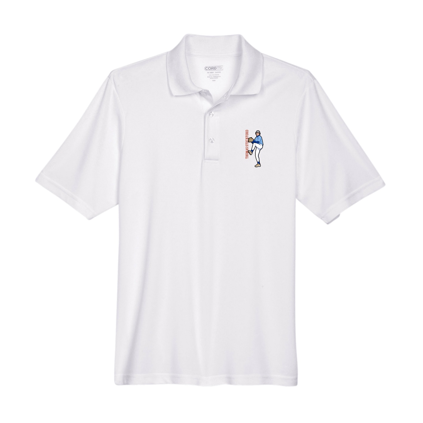 Performance Polo — Name Vertical in White